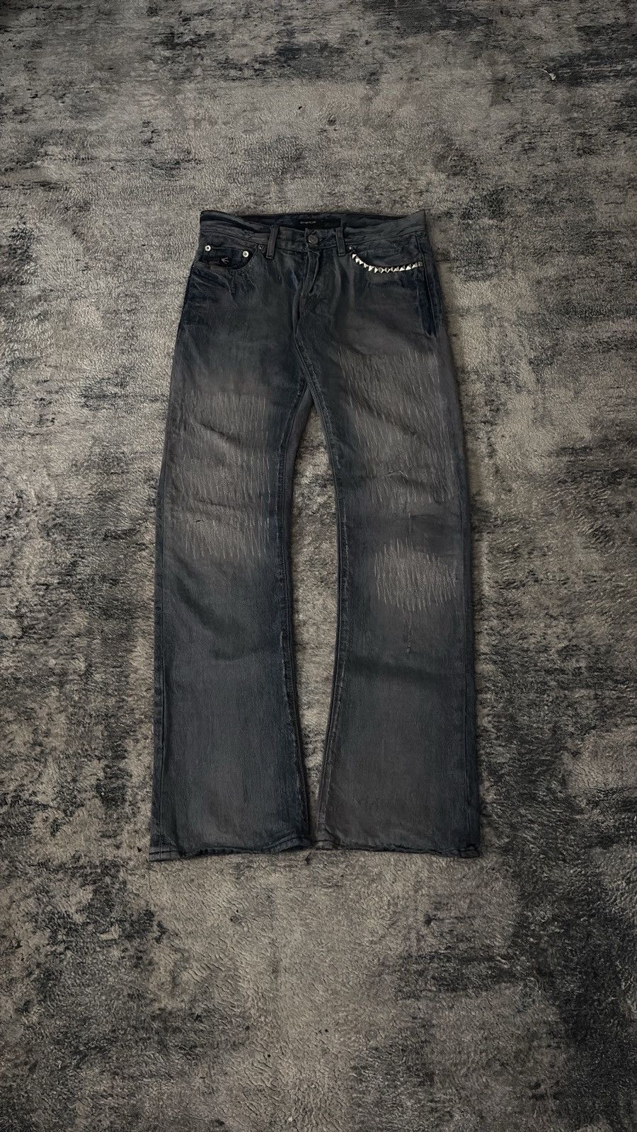 2000s Enegrie gold distressed repaired studded bootcut denim