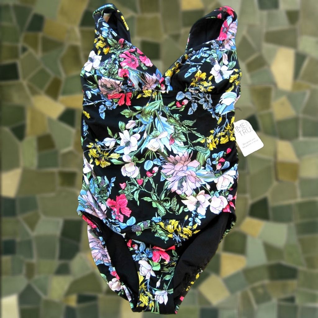 Vintage NWT Time And True Black Pink Floral Full Seat Cover Slim One Piece Swimsuit L Size ONE SIZE - 1 Thumbnail