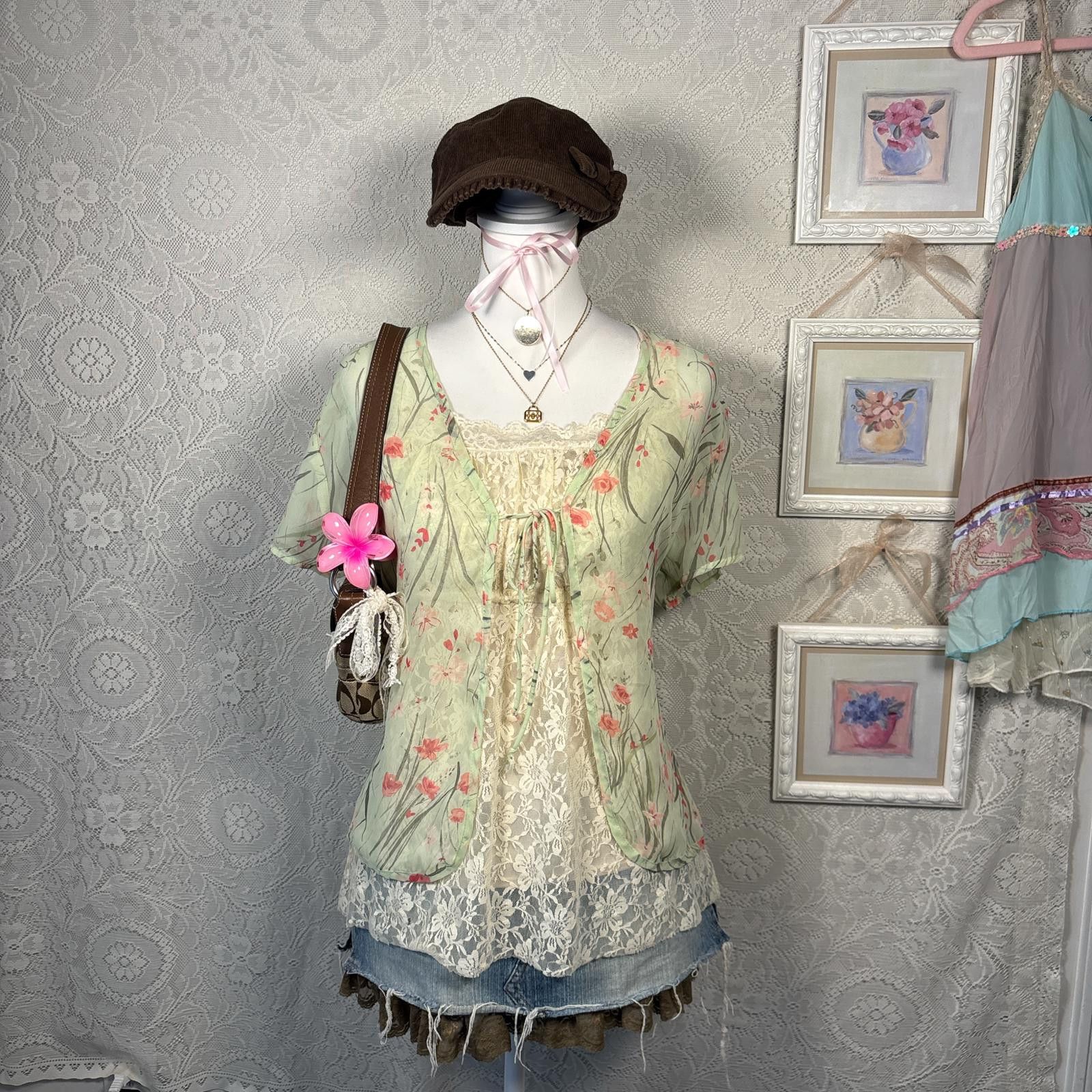 Other y2k floral fairy core sheer tie blouse Size M / US 6-8 / IT 42-44 - 1 Thumbnail