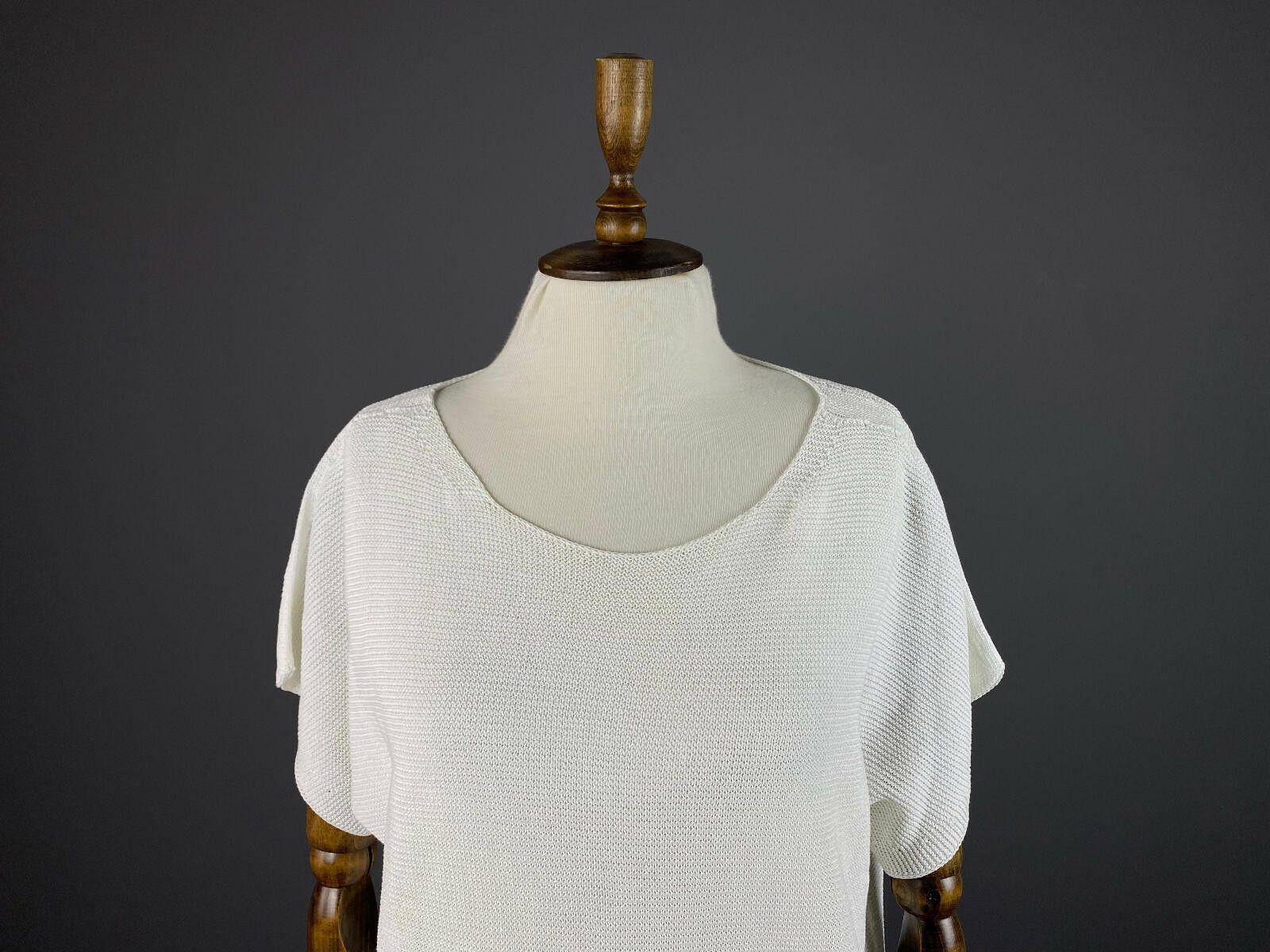 Oscar De La Renta Oska White Cotton Crew Neck Knited Blouse Shirt Size M / US 6-8 / IT 42-44 - 2 Thumbnail