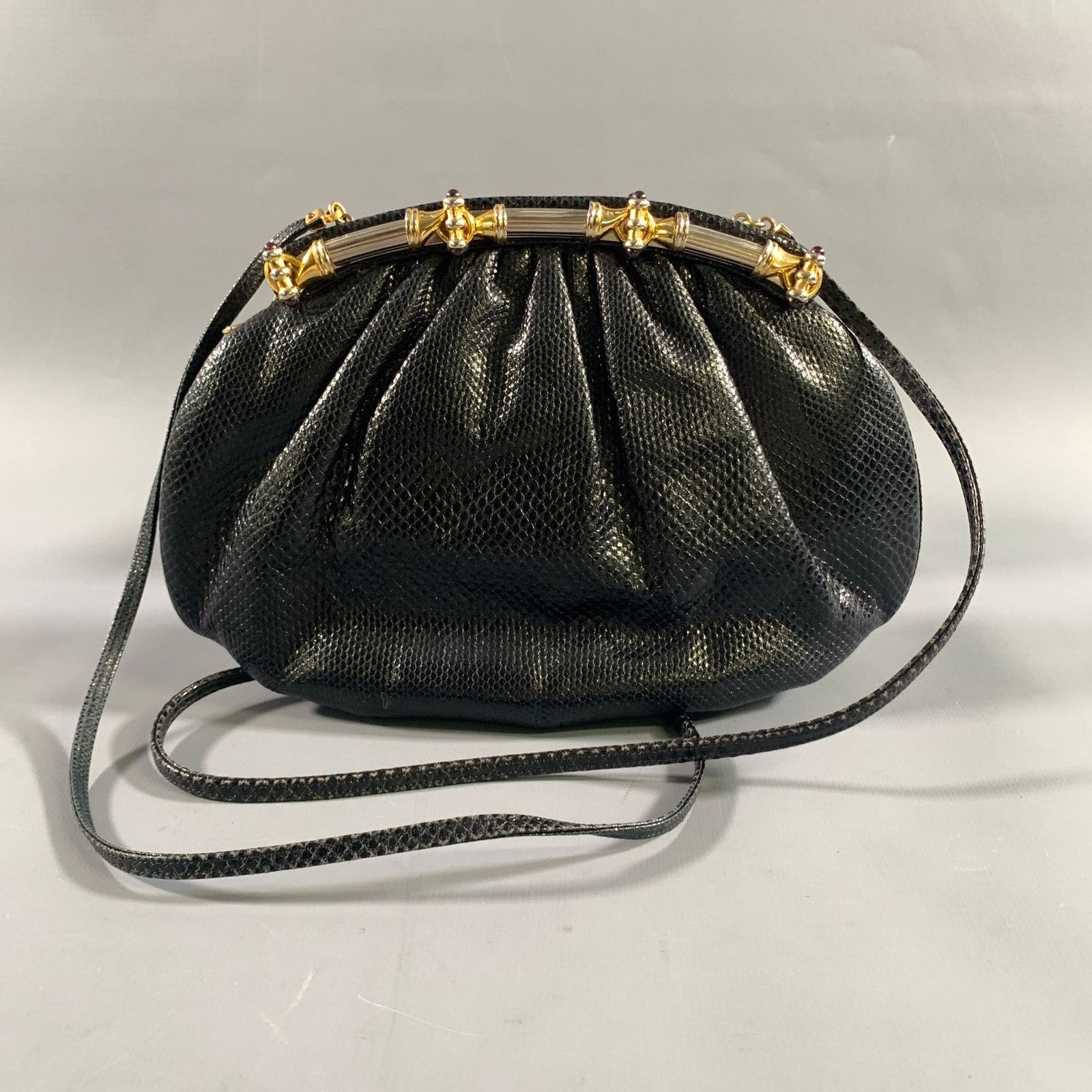 Judith Leiber JUDITH LEIBER Black Gold Snakeskin Clutch Handbag Size ONE SIZE - 3 Thumbnail