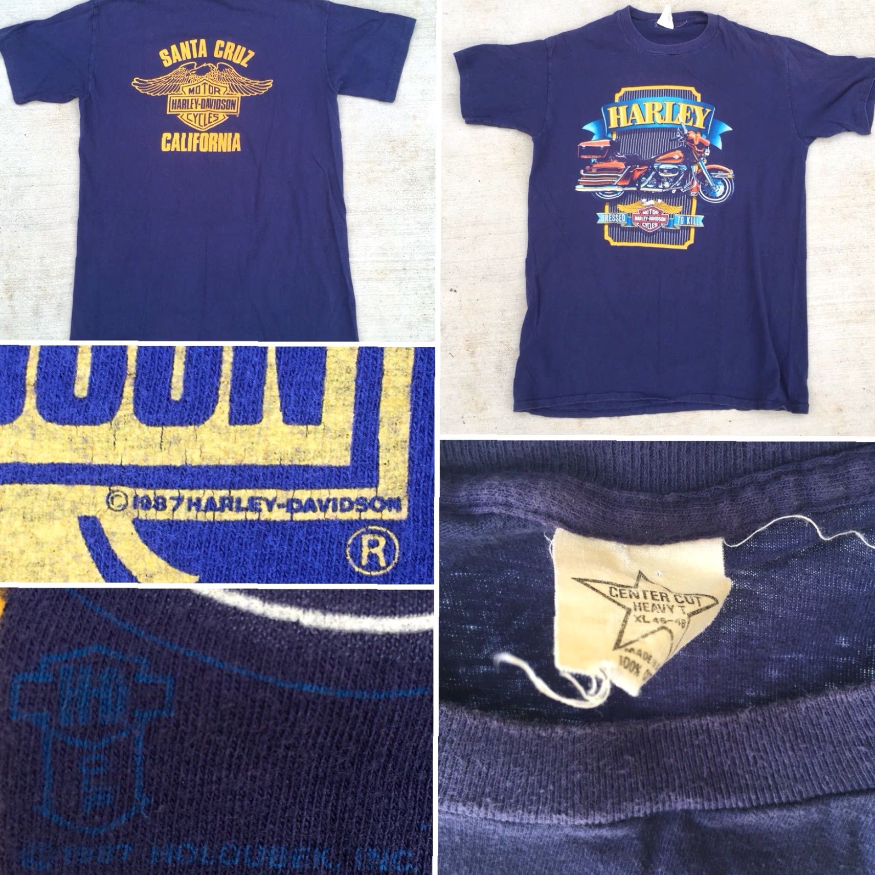 Vintage VINTAGE Harley Davidson Dressed To Kill T-Shirt XL 1987 Blue Men Santa Cruz CA Center Cut Heavy T Graphic Tee Size US XL / EU 56 / 4 - 7 Thumbnail