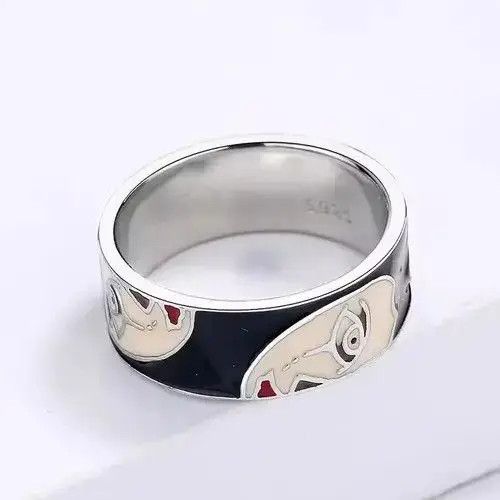 Other Creative Handmade Irregular Half Face Enamel Heart Ring Size ONE SIZE - 3 Thumbnail