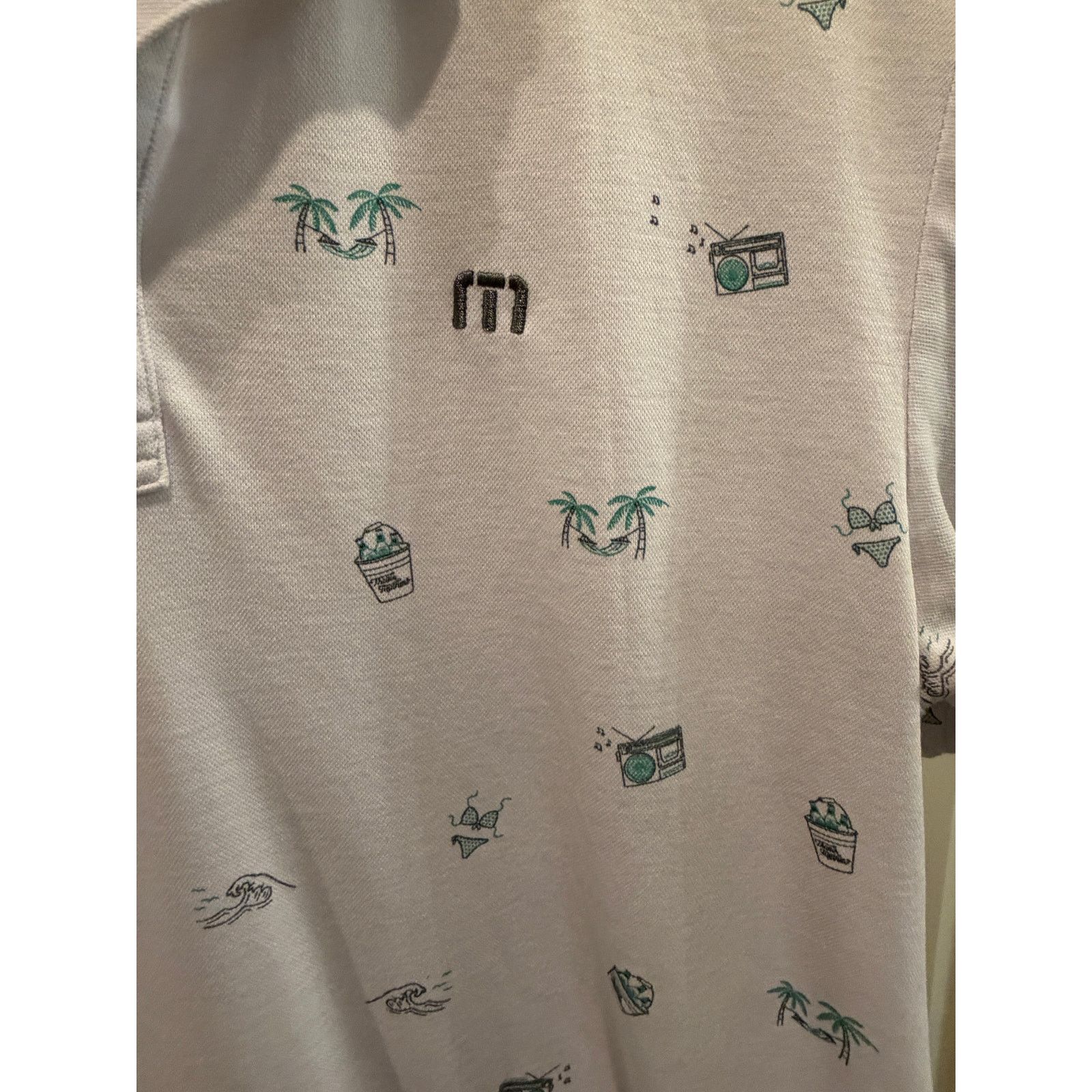 TravisMathew Travis Mathew White Golf Polo Shirt- Hawaiian/ beach Theme-M Size US M / EU 48-50 / 2 - 2 Thumbnail