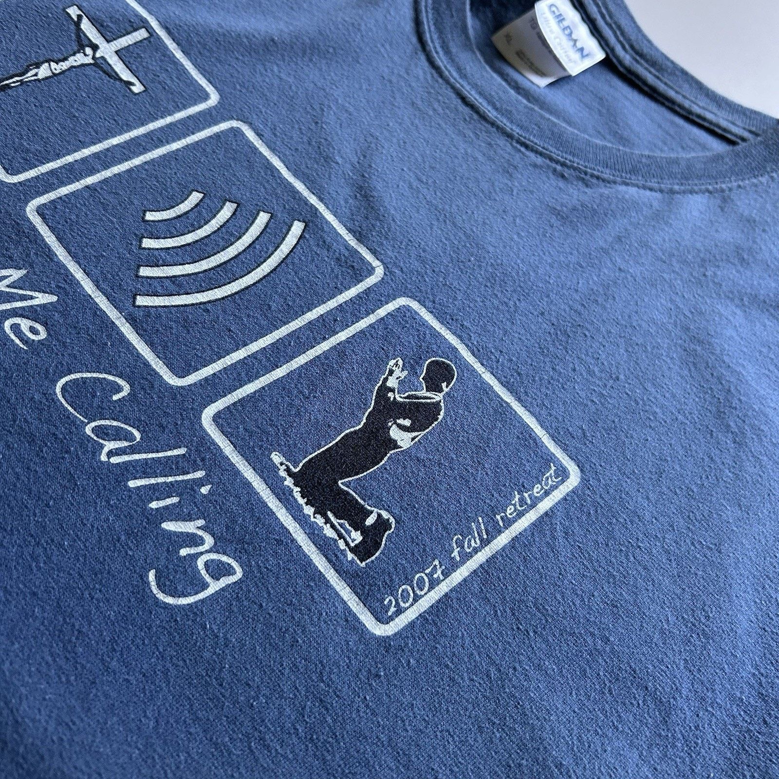 Gildan Vintage Jesus T Shirt XL Y2K Hear Me Calling Wifi Religious Size US XL / EU 56 / 4 - 7 Thumbnail