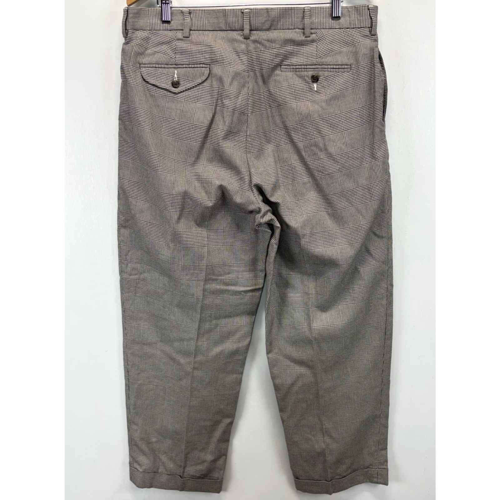 Polo Ralph Lauren VTG Polo Ralph Lauren Pants Men 38x30 Cuffed Pleated Glen Plaid USA Dress Pants 90s Preppy Straight Inseam 30 in Brown Cotton Shirt? Size US M / EU 48-50 / 2 - 3 Thumbnail