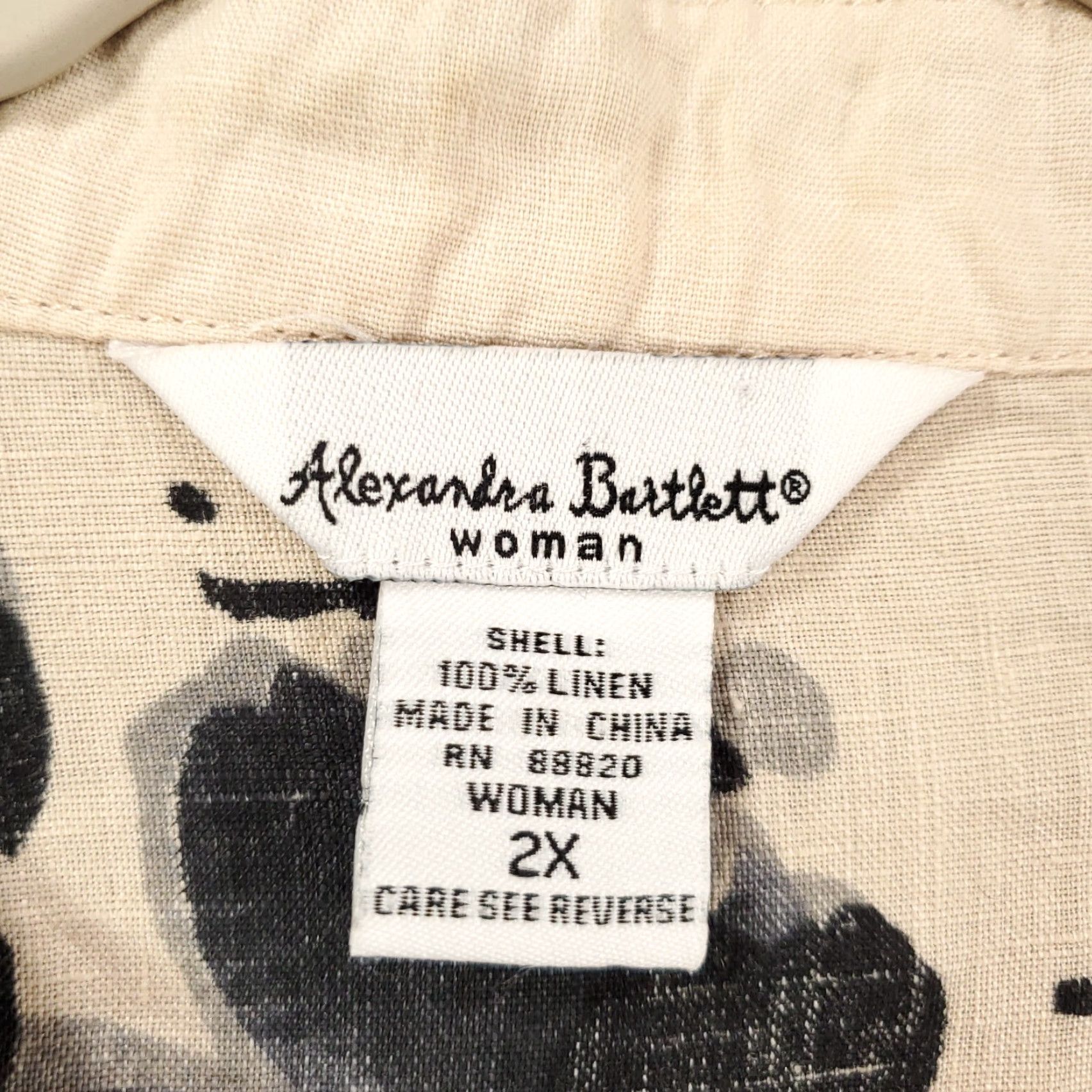Vintage Womens Linen Jacket 2X Beige Floral Bold Button Up Artsy Alexandra Bartlett Size XXL / US 16-18 / IT 52-54 - 5 Thumbnail