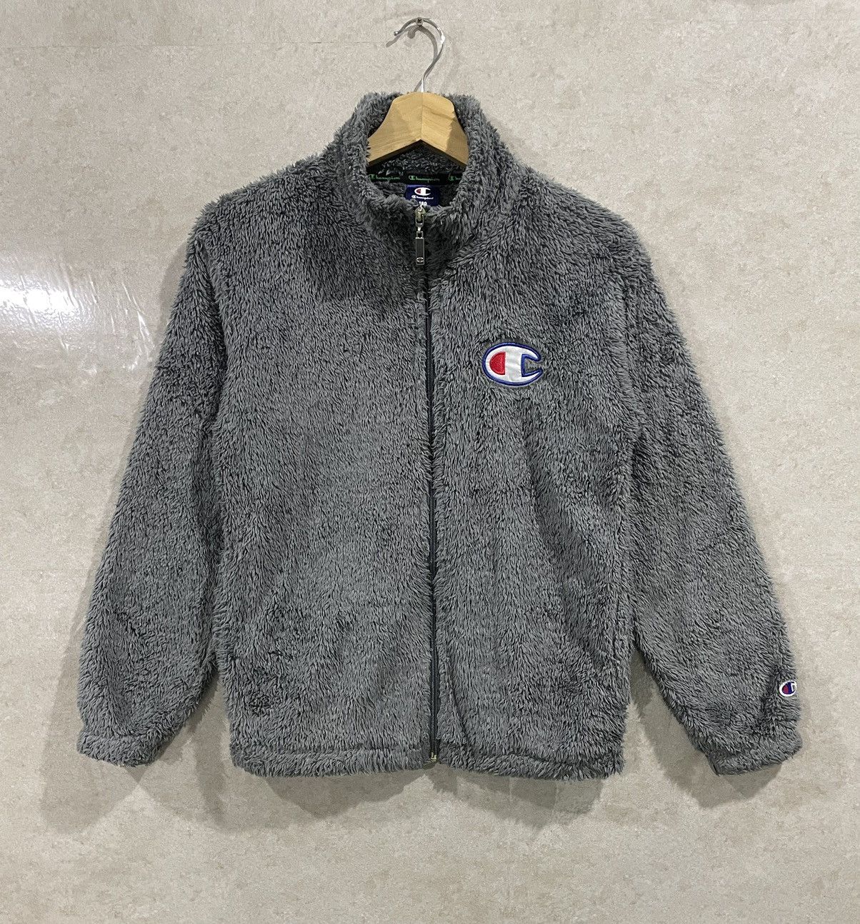 image of Vintage Champion Fur Jacket Sweater in Grey, Men's (Size Small)