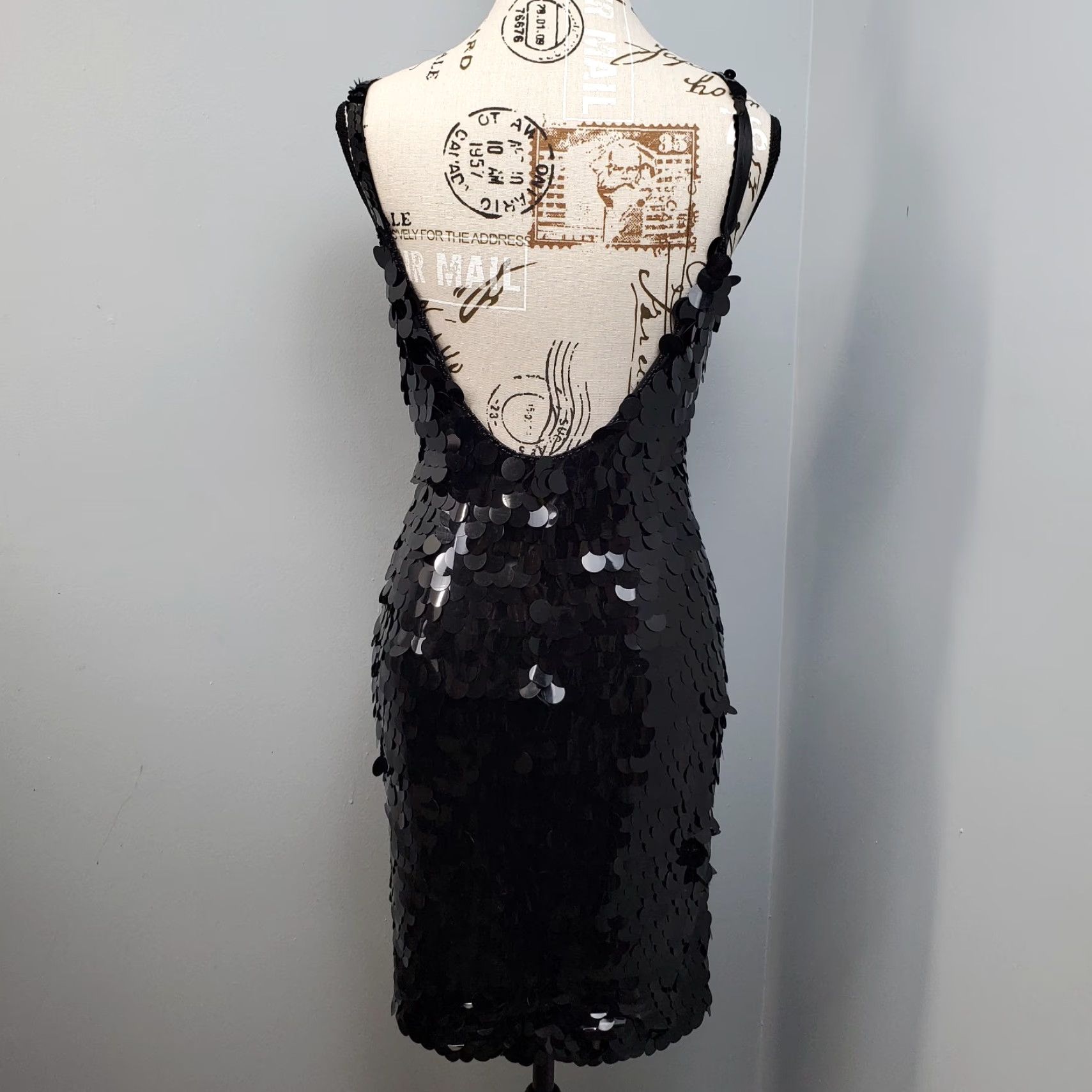 Vintage Rampage Paris Bodycon Dress Women M Black Sequin Embellished Scoop Neck Backless Dress Size M / US 6-8 / IT 42-44 - 2 Thumbnail