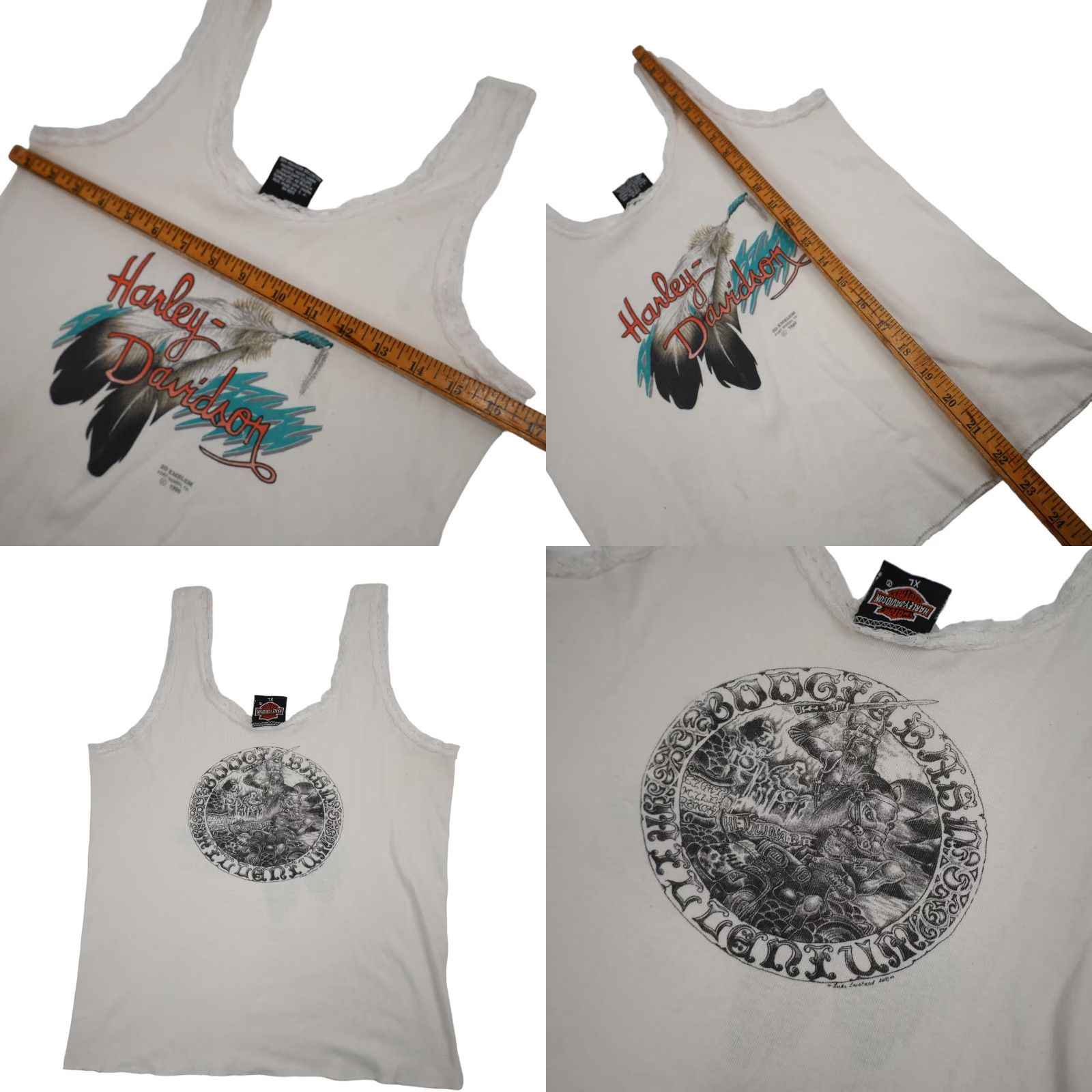 Harley Davidson VINTAGE Harley-Davidson Tank Top Womens XL White Lace Trim 3D Emblem Shirt Size XL / US 12-14 / IT 48-50 - 8 Thumbnail