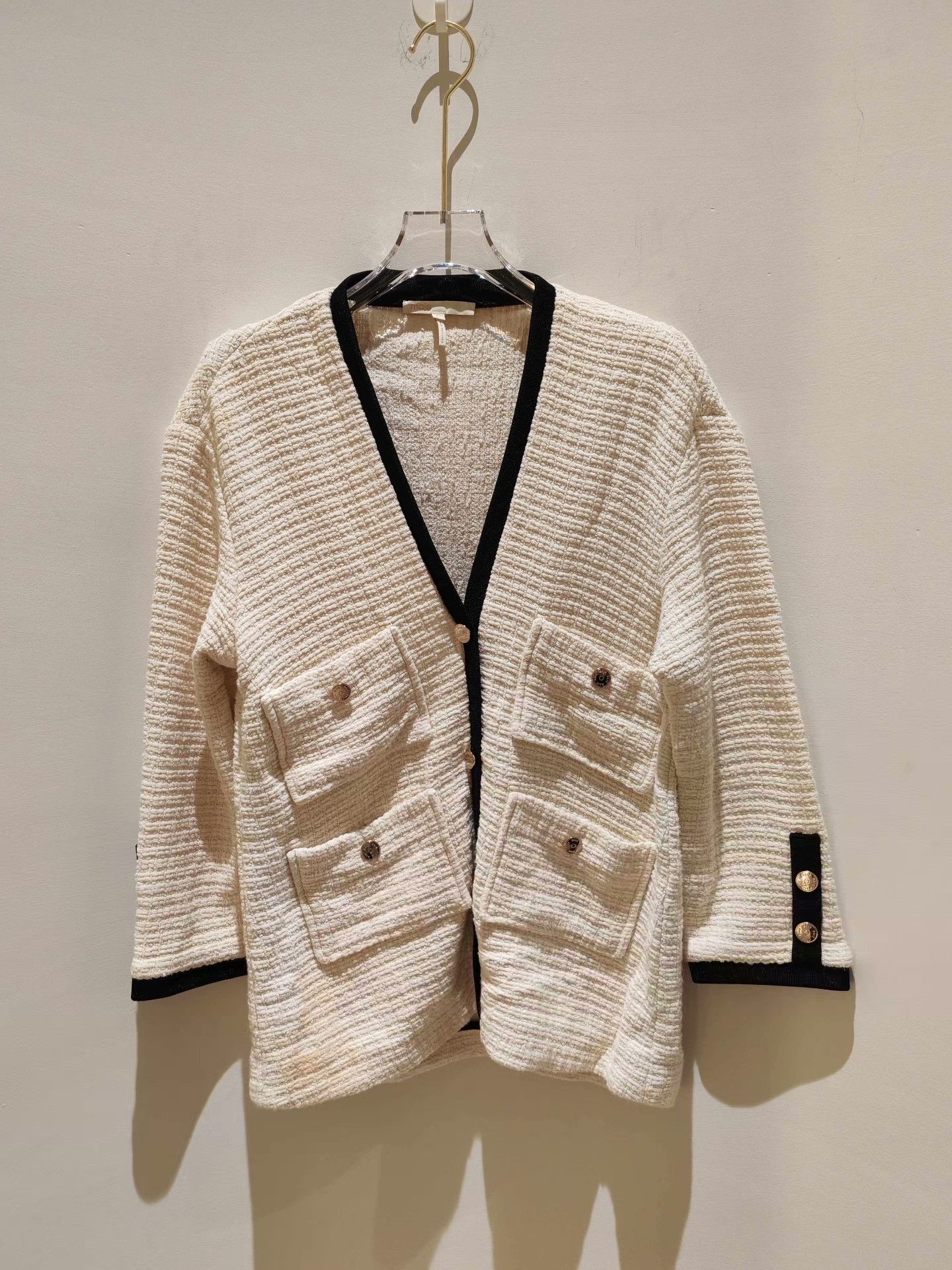 Maje Maje Cream Tweed Style Cardigan Size M / US 6-8 / IT 42-44 - 1 Thumbnail