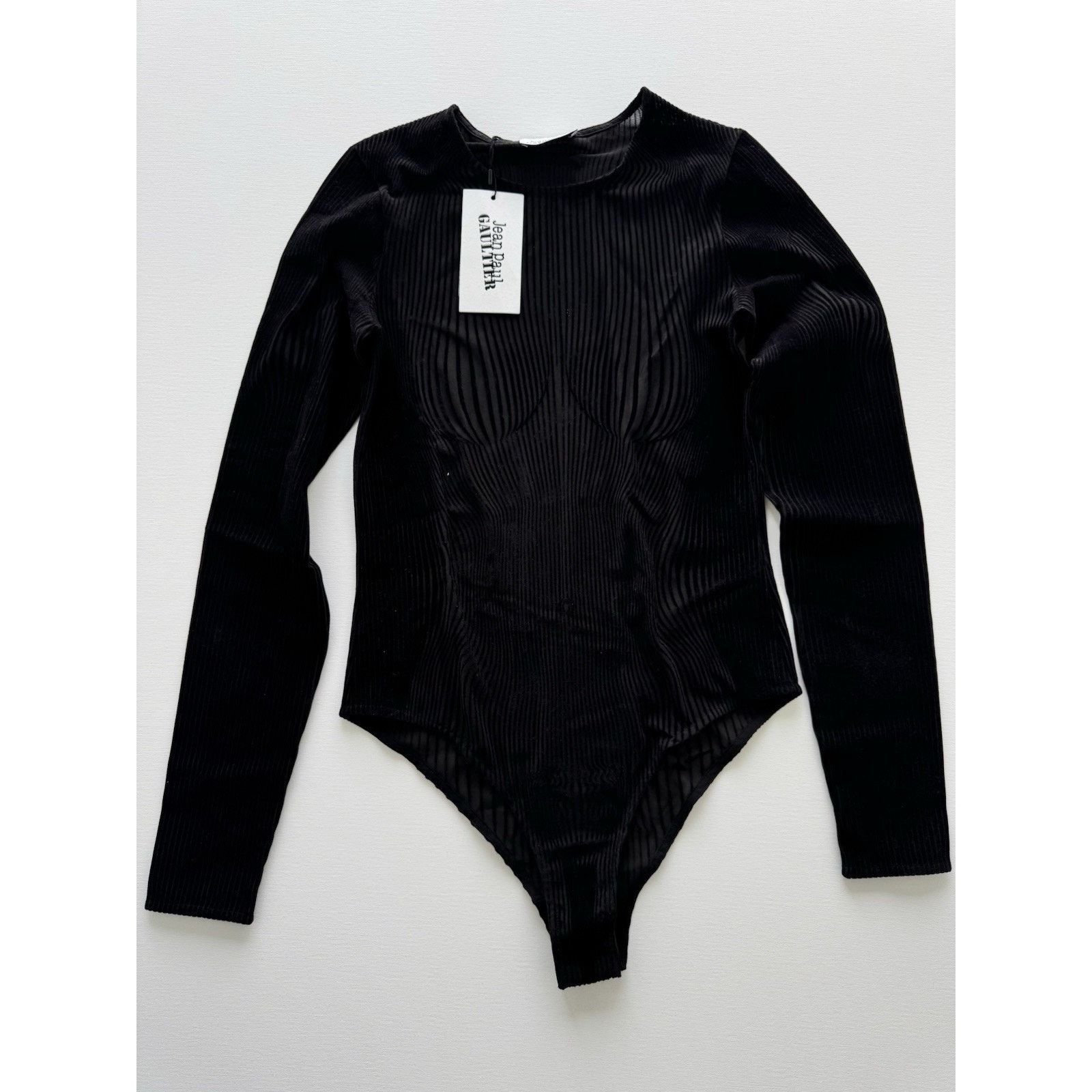 Jean Paul Gaultier JEAN PAUL GAULTIER Mesh Flocked Morphing Pinstripe Bodysuit Size L / US 10 / IT 46 - 3 Thumbnail