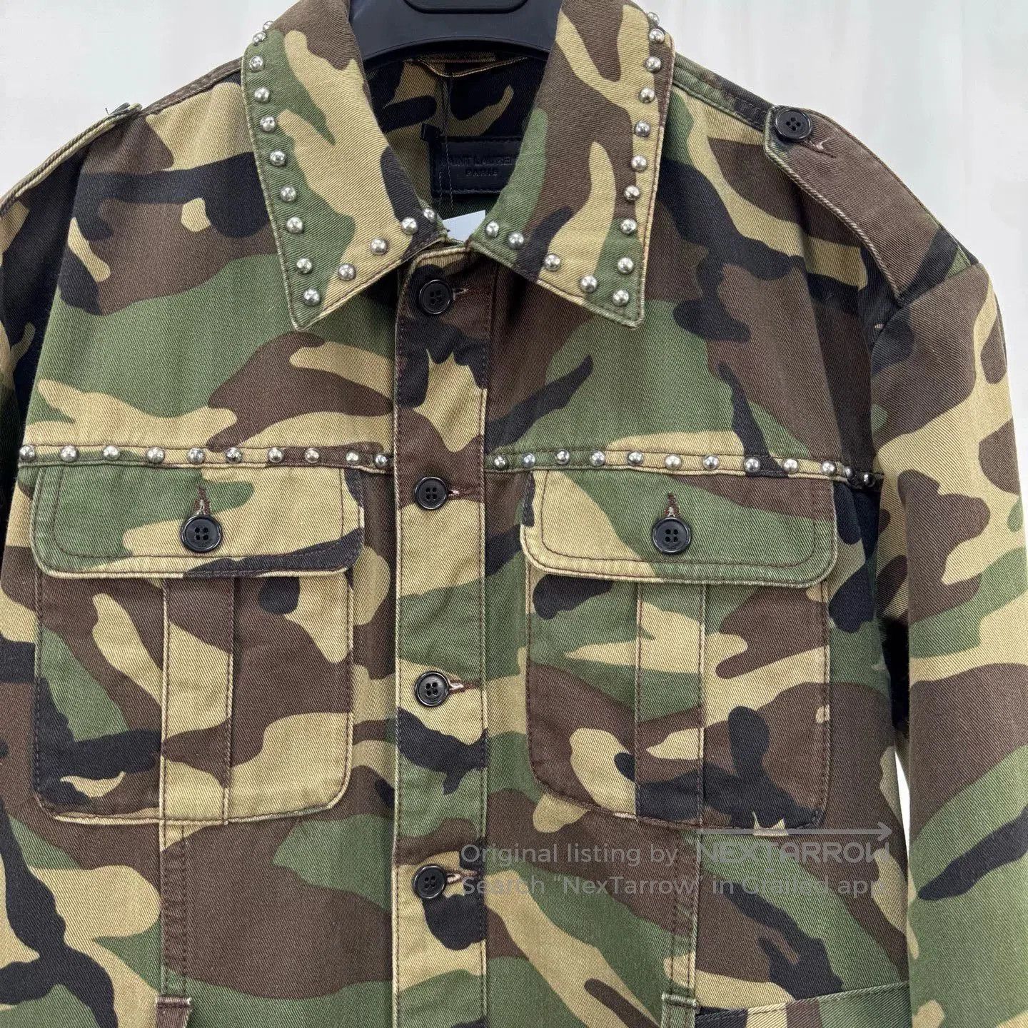 Saint Laurent Paris camo studded belted jacket by saint laurent. Size S / US 4 / IT 40 - 3 Thumbnail
