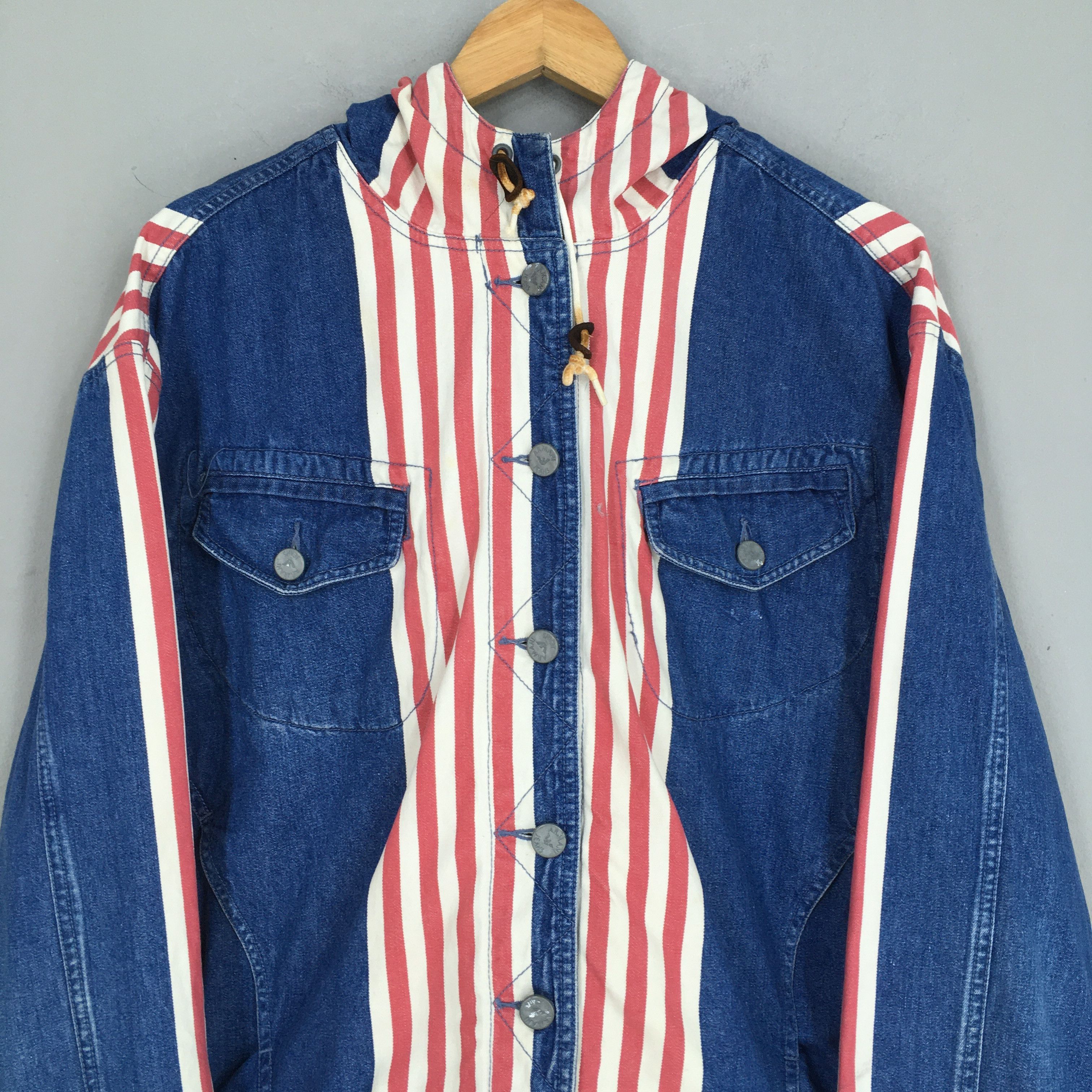 Armani Vintage 90's Armani Jeans Denim Trucker Jacket Hoodie Large Size US L / EU 52-54 / 3 - 2 Thumbnail