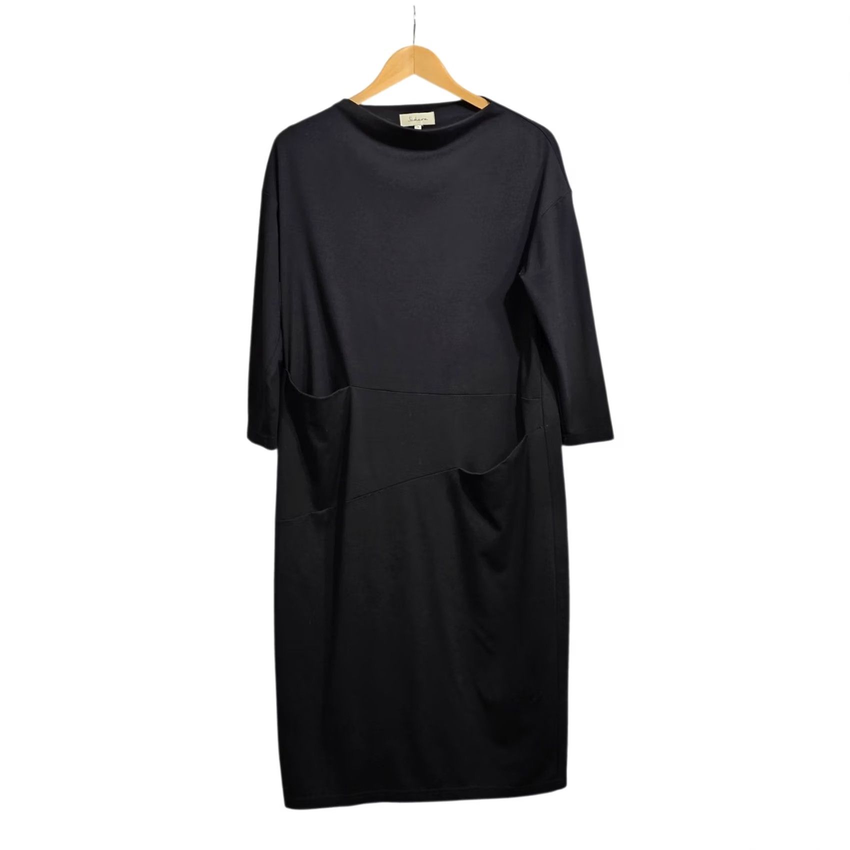 Vintage VINTAGE Sahara Dress Black Midi Long Sleeve Pockets 12 UK Women JS Size XL / US 12-14 / IT 48-50 - 2 Thumbnail