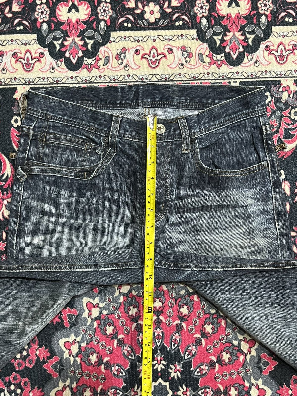 Japanese Brand Difference Rupert Dark Faded Washed Whisker Ripped Jeans Size US 30 / EU 46 - 13 Thumbnail