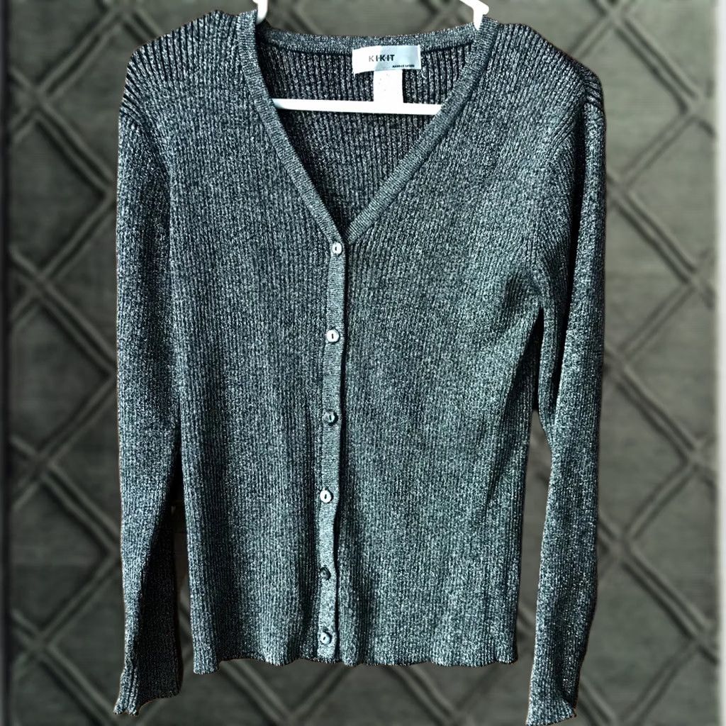 Vintage KIKIT Maurice Sasson Sweater cardigan Black silver SMALL L/S button NEW NWT B210 Size S / US 4 / IT 40 - 1 Thumbnail