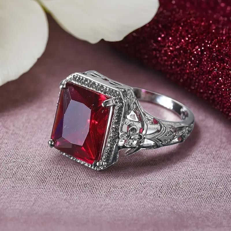 Designer 925 Sterling Silver Ruby Red Hollow Ring - Size 7 Size ONE SIZE - 3 Thumbnail