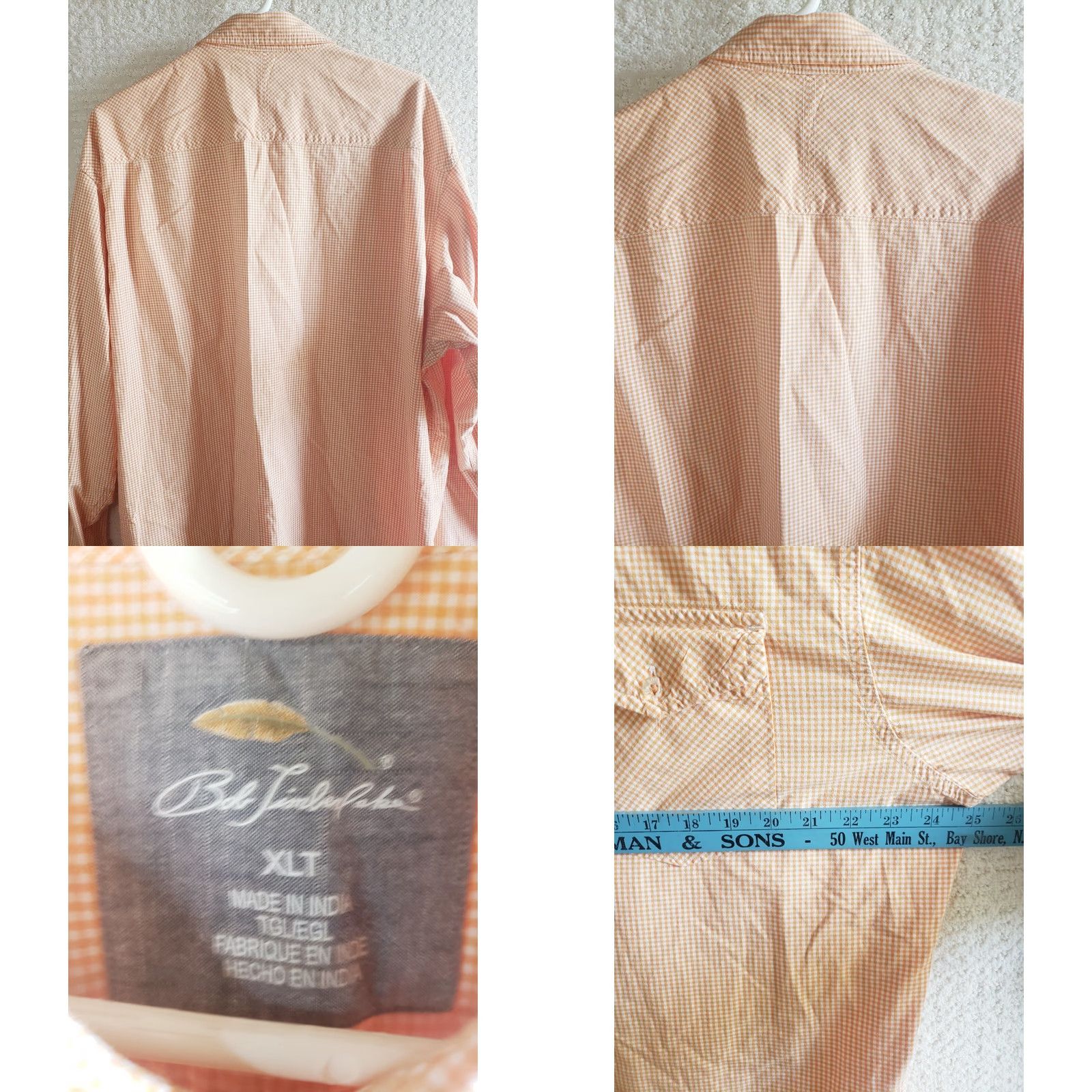 Vintage Bob Timberlake Shirt Mens XLT Orange White Check Long Sleeve Button Up Size US XL / EU 56 / 4 - 8 Thumbnail
