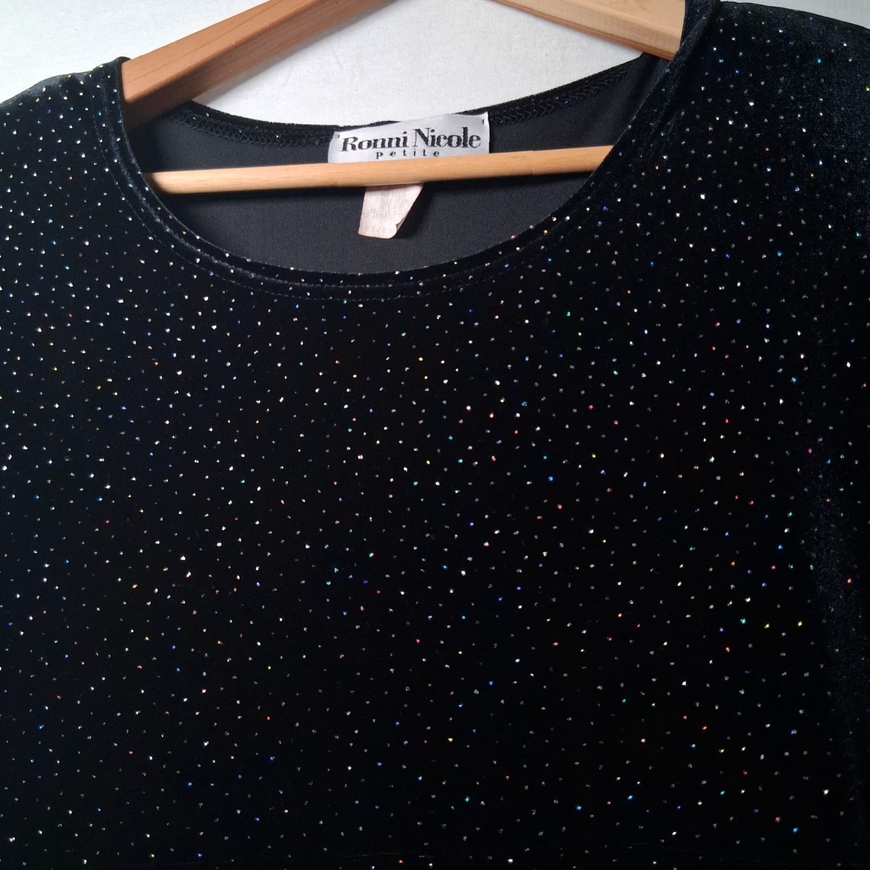 Velour VINTAGE Ronni Nicole Maxi Dress 6P Black Velour Rainbow Glitter Whimsical Size M / US 6-8 / IT 42-44 - 4 Thumbnail