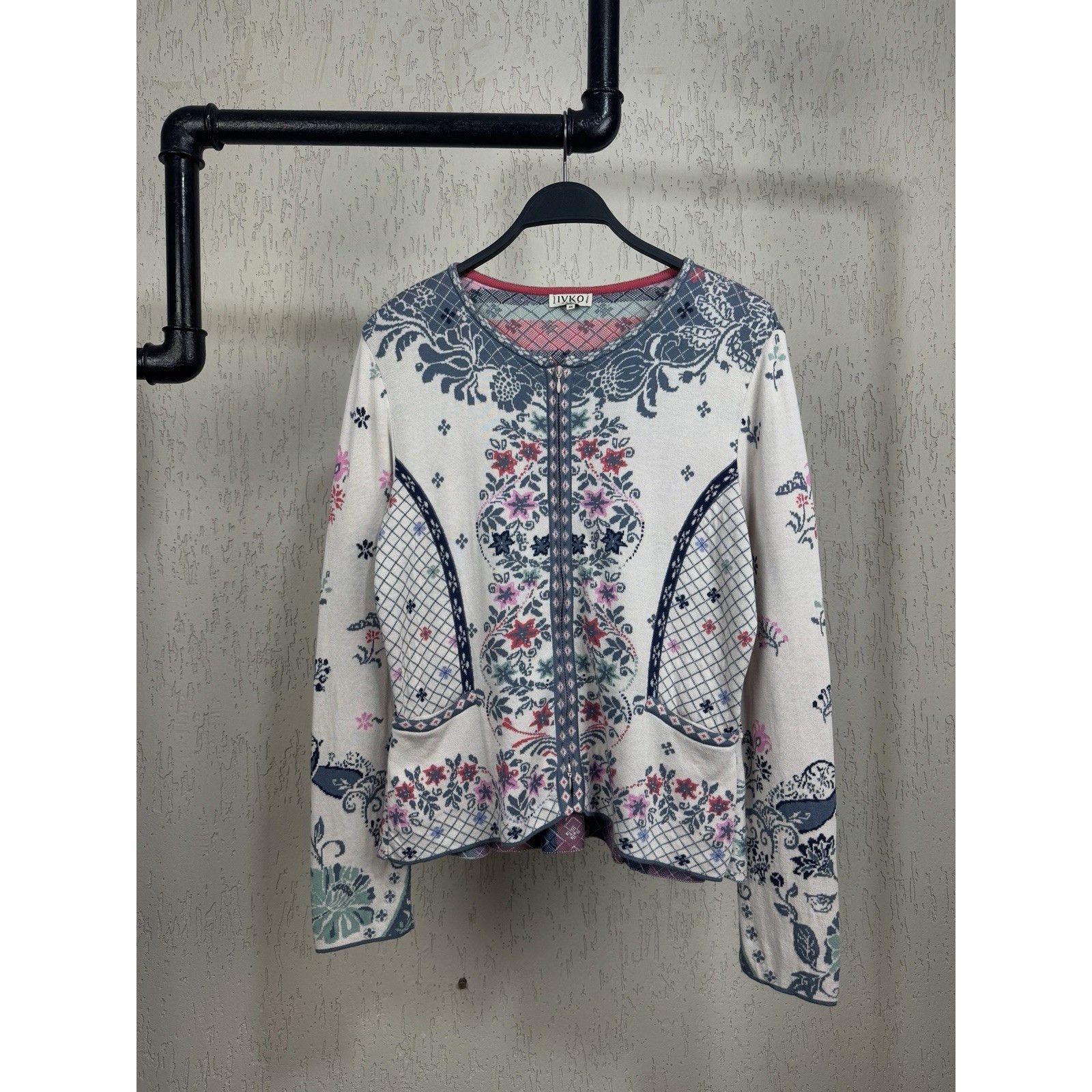 Other IVKO Beige Floral Cotton Long Sleeve Zip Up Top Jacket Blous Size M / US 6-8 / IT 42-44 - 1 Thumbnail