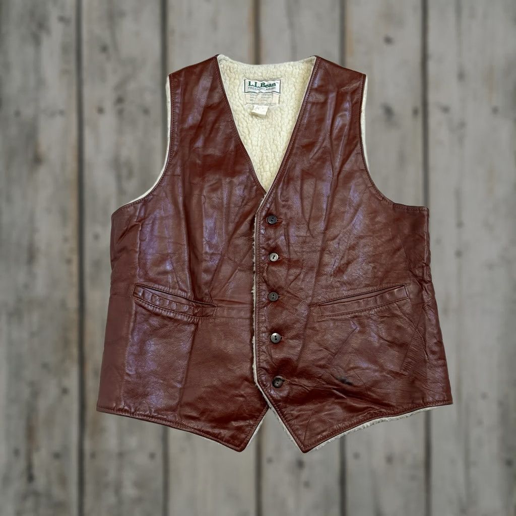 Vintage VINTAGE L.L.Bean Vest Mens Medium Cowhide Leather Wool Shearling Lined 70s 80s Brown Wool Lined 80s Mens Vintage Size US M / EU 48-50 / 2 - 1 Thumbnail