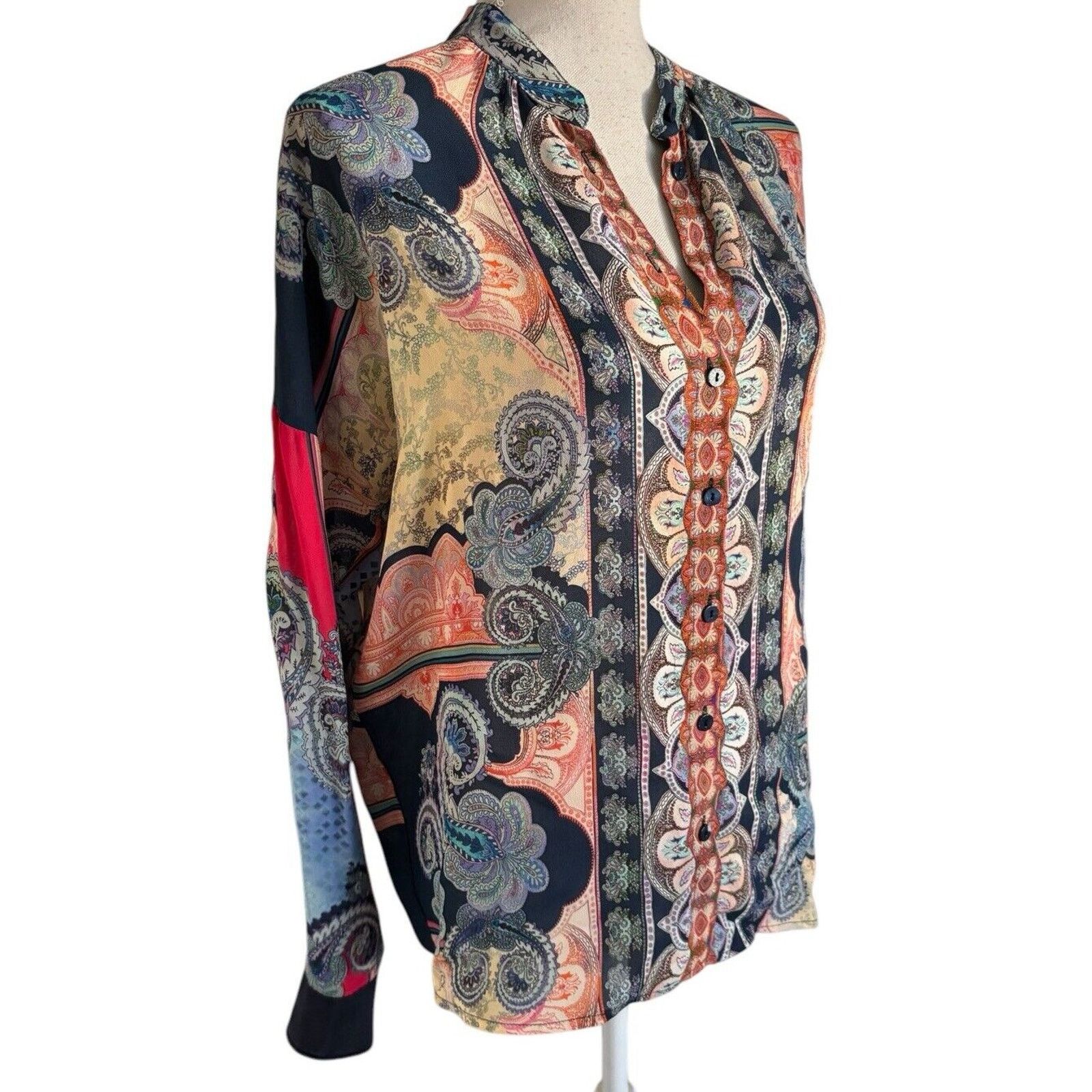 Johnny Was Johnny Was Onda Blouse S Paisley Bishop Sleeve Button Up Size S / US 4 / IT 40 - 2 Thumbnail