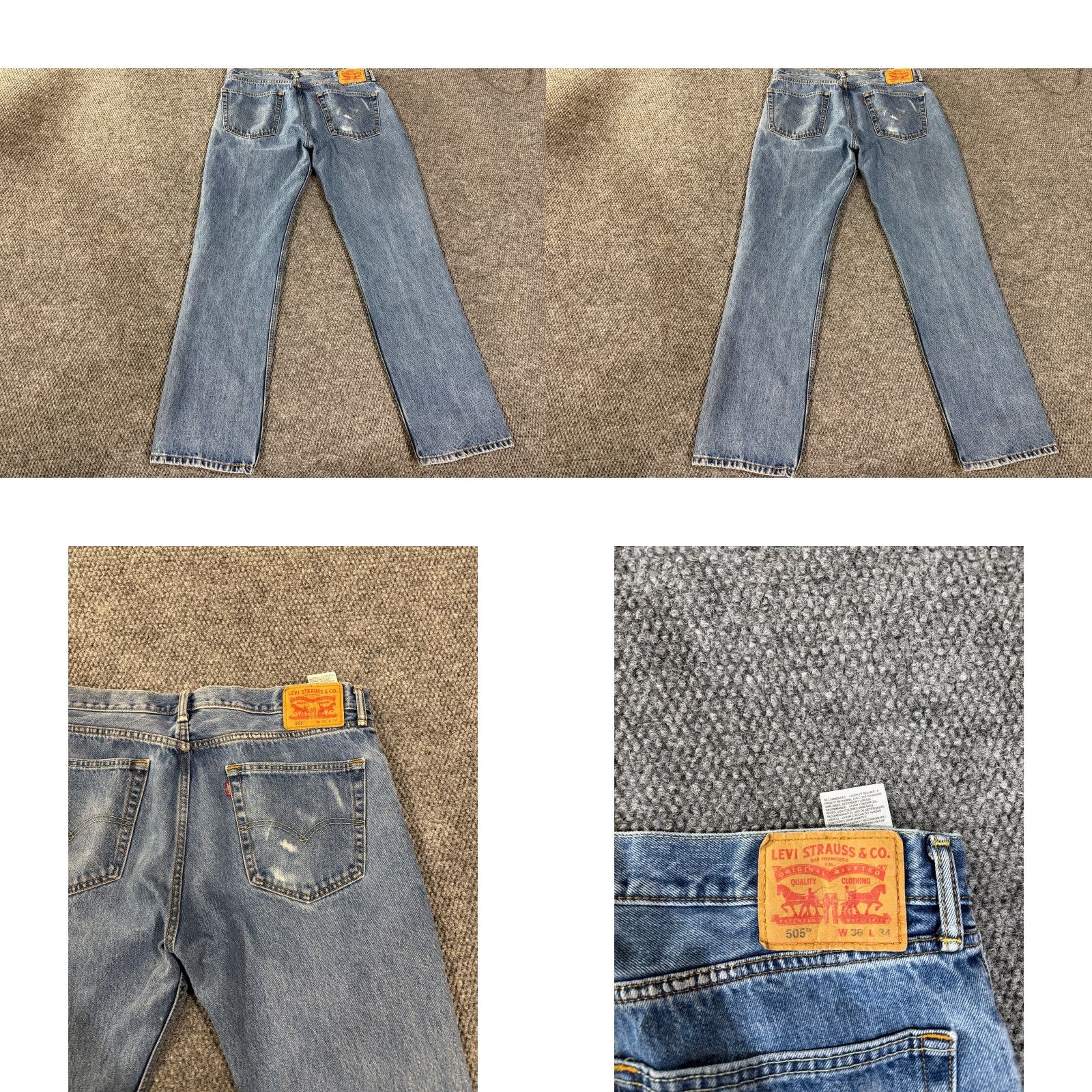 Levi's Levi's 505 Jeans Mens 36x34 Blue Denim Regular Fit Straight Leg Jeans Men Medium Wash Pocket Logo 5-Pocket Design Vintage No Womens Mens Size US 36 / EU 52 - 8 Thumbnail