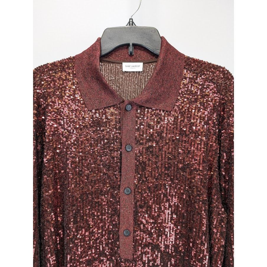 Saint Laurent Paris o1rshd1 Sequinned Sequin Long Sleeve Polo Shirt in Red Size US XL / EU 56 / 4 - 5 Thumbnail