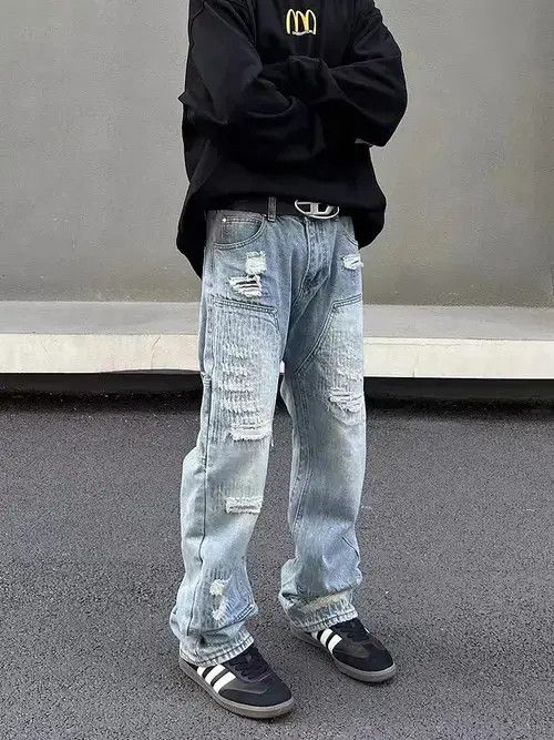 Jean Street Hip Hop Washed Ripped Wide Leg Jeans Size US 34 / EU 50 - 1 Thumbnail