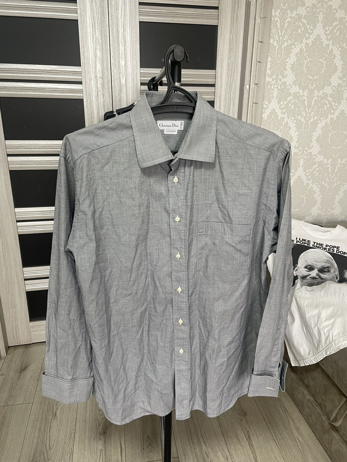 Dior Cristian Dior Shirt Pur Coton Longsleeve Cufflinks Graphites Size US XL / EU 56 / 4 - 1 Thumbnail