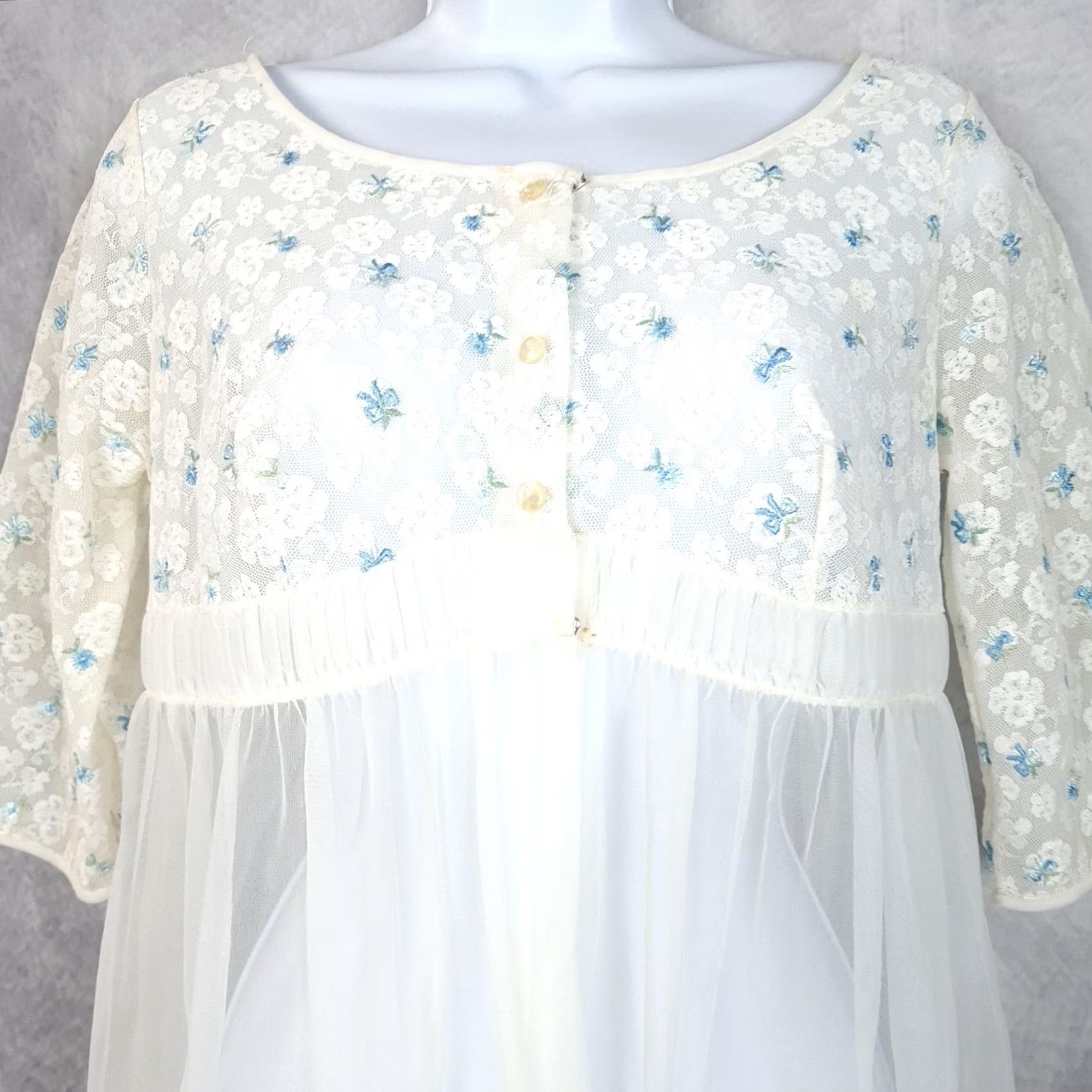 Vintage VINTAGE Miss Elaine White Chemise Robe & Gown Set Womens M Size ONE SIZE - 4 Thumbnail