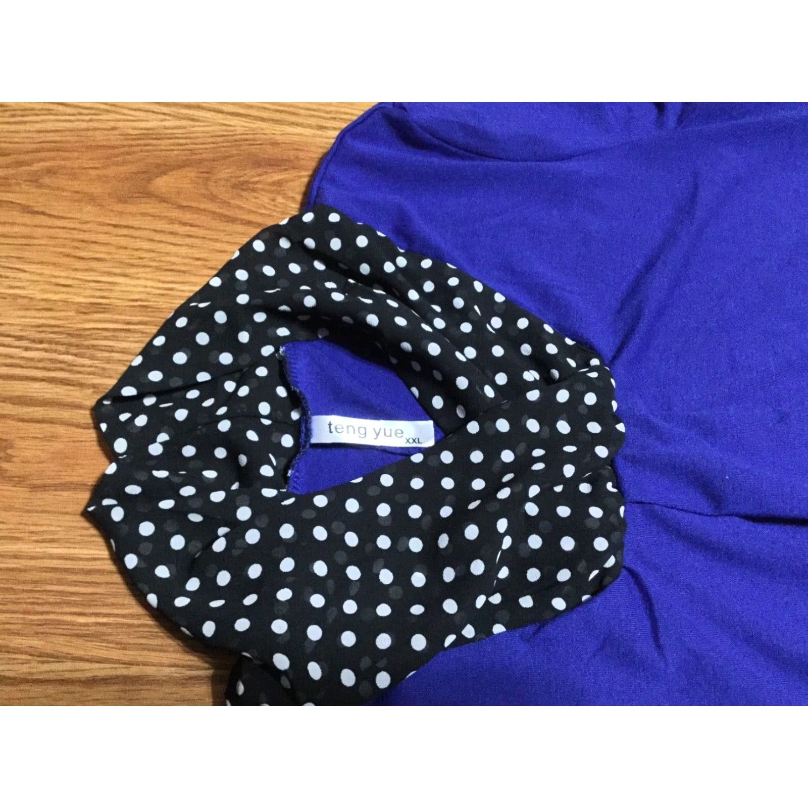 Vintage Teng Yue Blue Long Sleeve Blouse Scarf-like Neckline & Asymmetrical Hem XXL Size XXL / US 16-18 / IT 52-54 - 3 Thumbnail