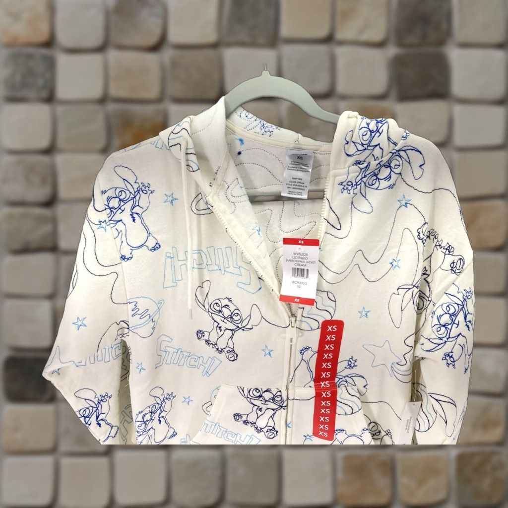Disney Disney Stitch Hoodie Sweatshirt Women XS Ivory Full Zip AOP Embroidered NWT Size XS / US 0-2 / IT 36-38 - 1 Thumbnail