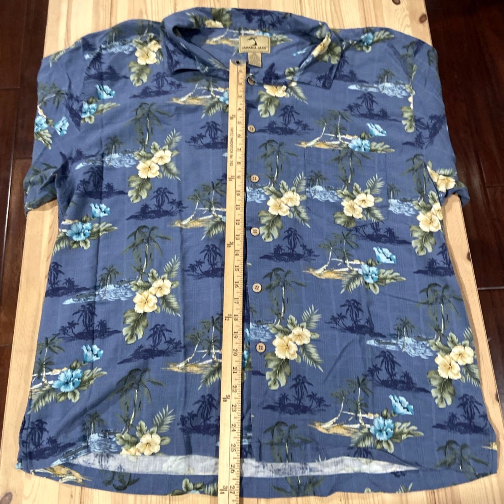 Vintage Jamaica Jaxx Button-Up Shirt 2XL Men Silk Floral Hawaiian Blue Short SleeveCollar Down Regular Mens Size US XXL / EU 58 / 5 - 5 Thumbnail