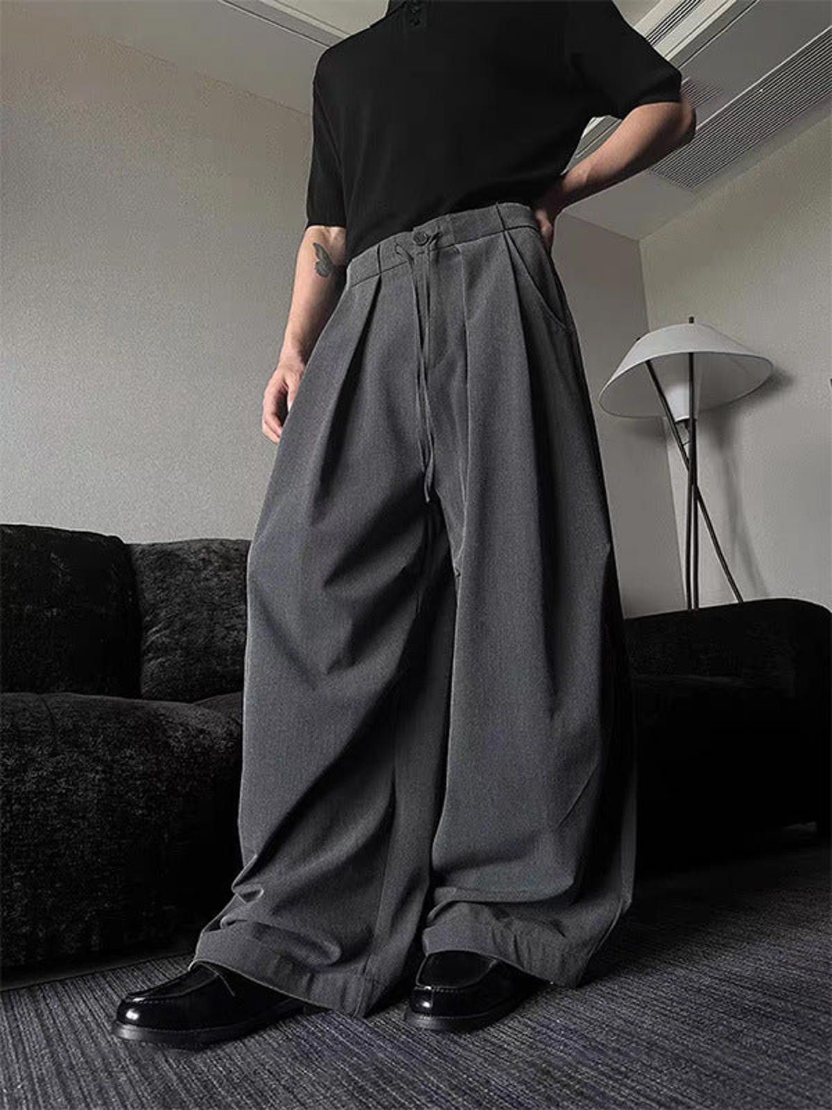 Vintage Gray Wide Leg Pleated Casual Pants, Baggy Fit Pants Size US 32 / EU 48 - 2 Thumbnail