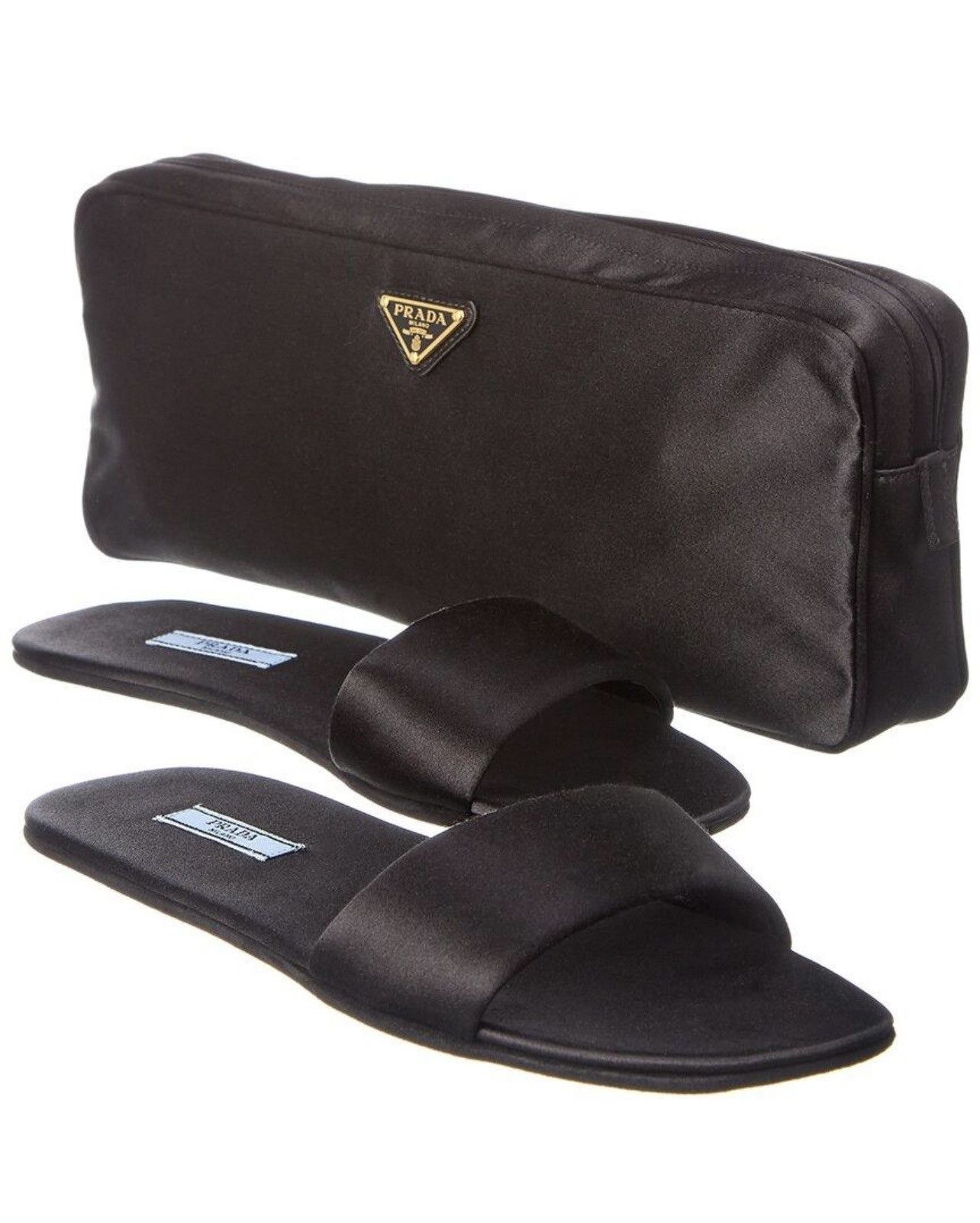 🔥 Prada silk travel mules slide in slippers with pouch
