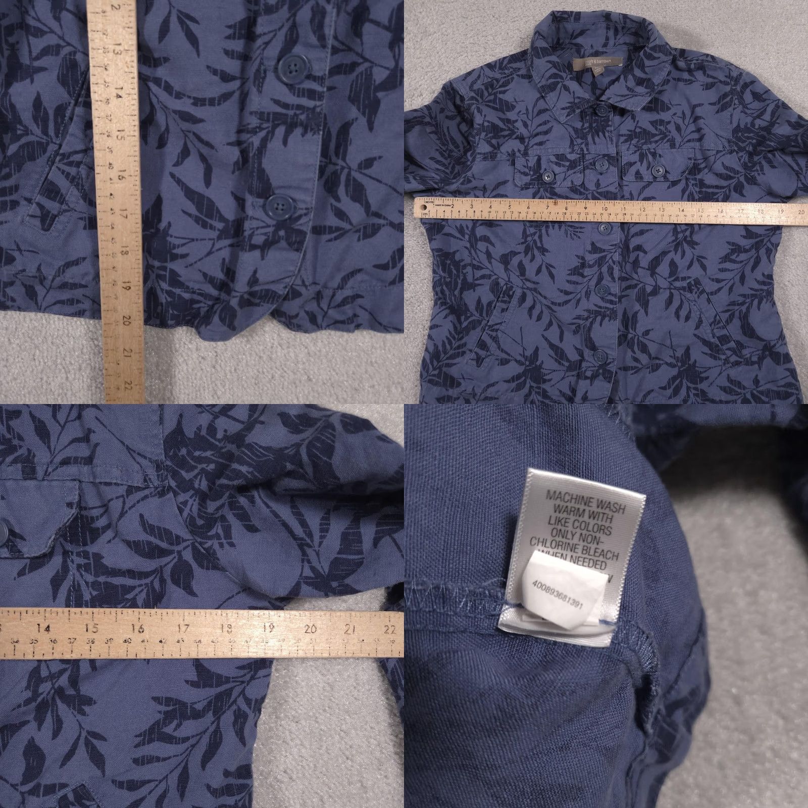 Croft & Barrow Croft & Barrow Jacket Womens Petite Medium Blue Leaf Print Linen Cotton Button Up Size M / US 6-8 / IT 42-44 - 8 Thumbnail