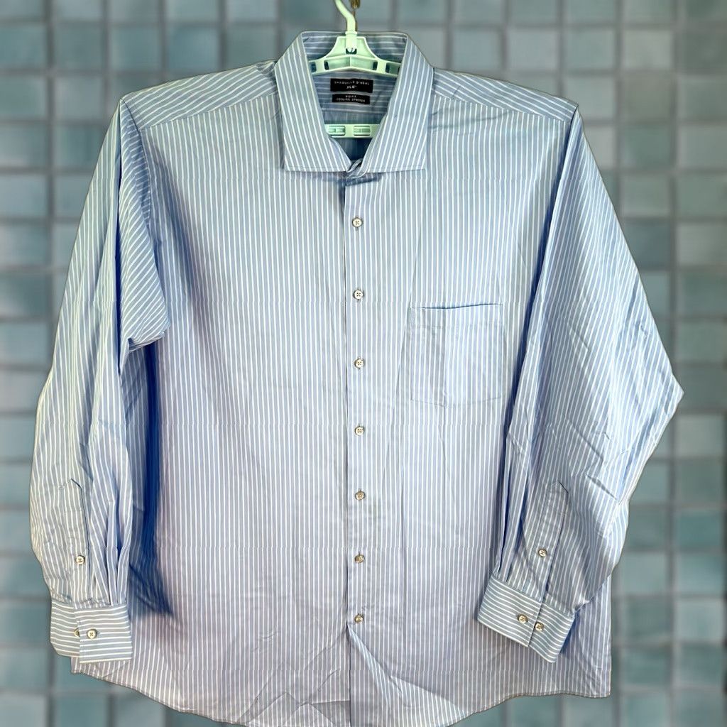 Vintage VINTAGE O'Neal Men's Dress Shirt Shirt Adults Large Blue Striped Business Casual Formal 80s Size 48R - 1 Thumbnail