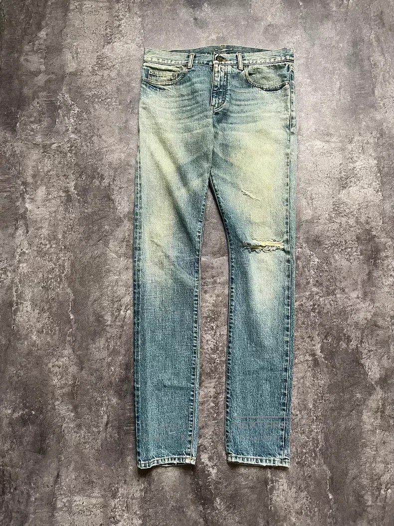 Saint Laurent Paris Saint Laurent Paris Yellow Mud Washed Cut-Out Destroyed De Size US 32 / EU 48 - 1 Thumbnail