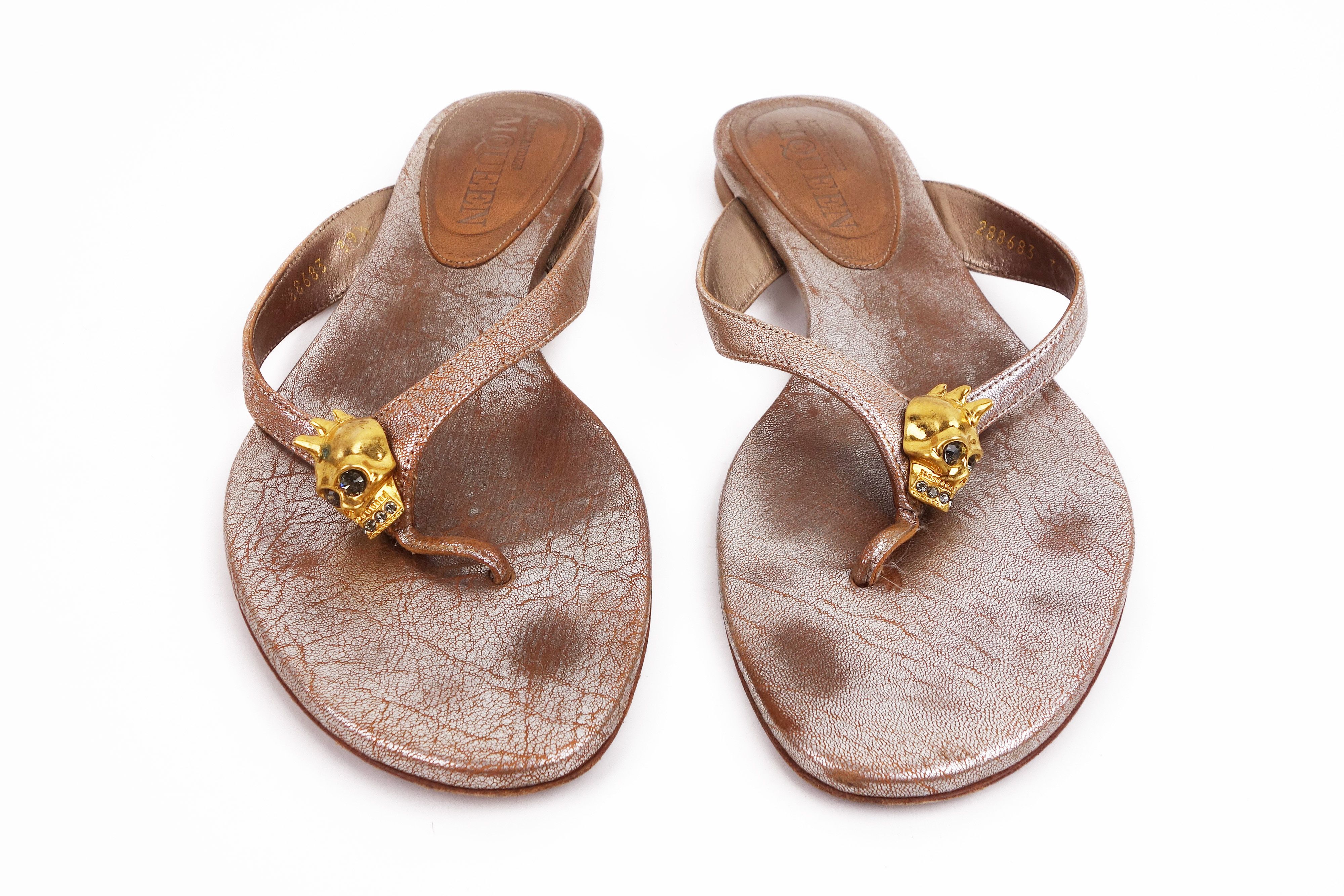 Alexander McQueen McQueen Skull Thong Sandals Flip Flop Crystals Leather 8 Grailed