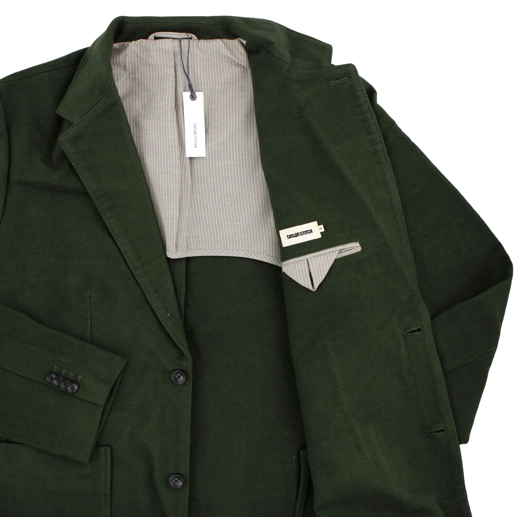 Vintage Taylor Stitch Men's Sheffield Sportcoat in Forest Moleskin Organic Cotton 2XL Blazer Jacket Green Notch Lapel 50 Chest Regular Fit Mens Size 48R - 3 Thumbnail