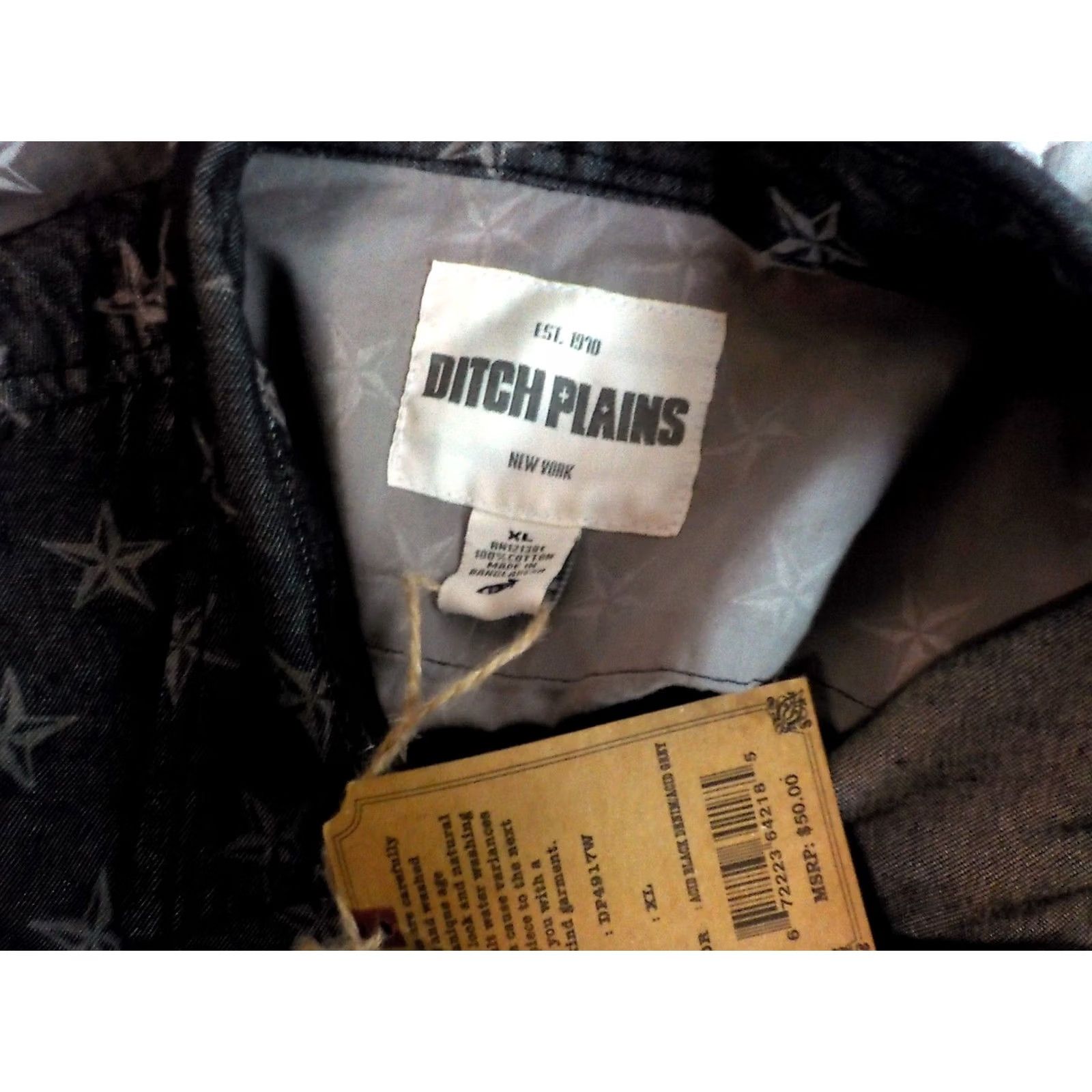 Vintage Ditch Plains NY LS Button Front Star Patterned Shirt Gray/Black/White XL NWT Mens Button-Up Shirt Size US XL / EU 56 / 4 - 4 Thumbnail