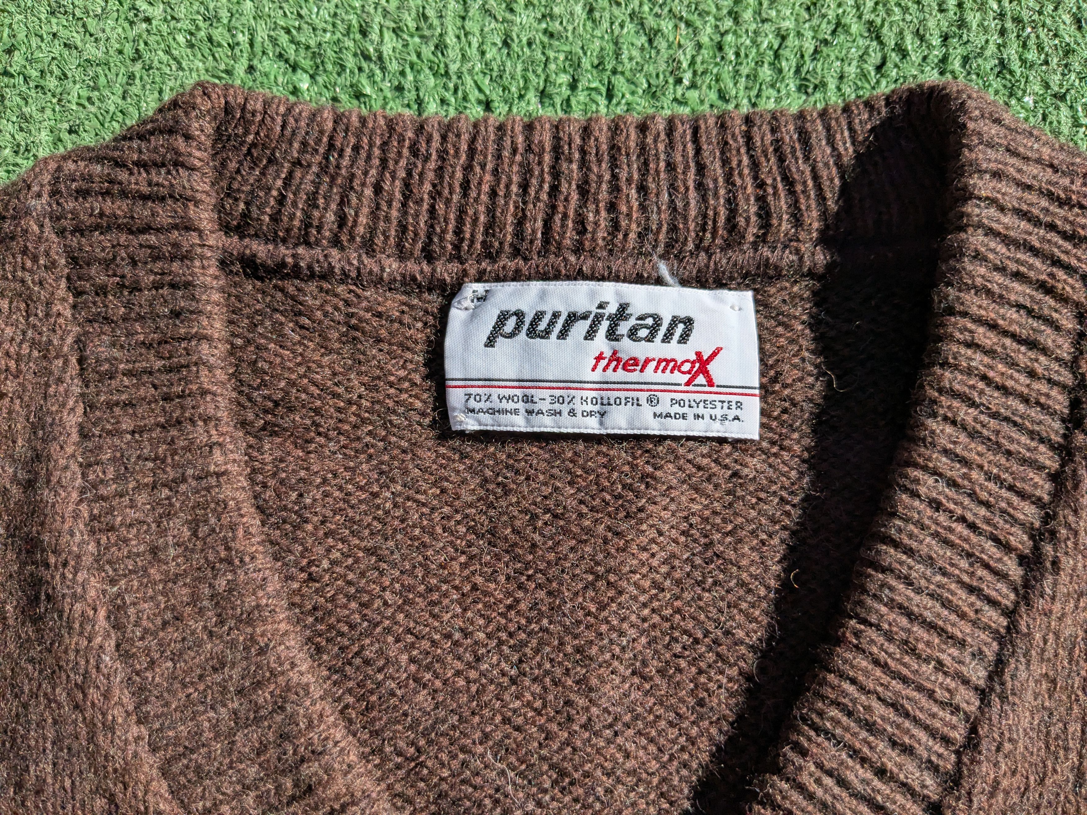 Puritan VTG Puritan Thermax Mocha Brown USA Wool/Poly V-Neck Sweater Size US M / EU 48-50 / 2 - 6 Thumbnail