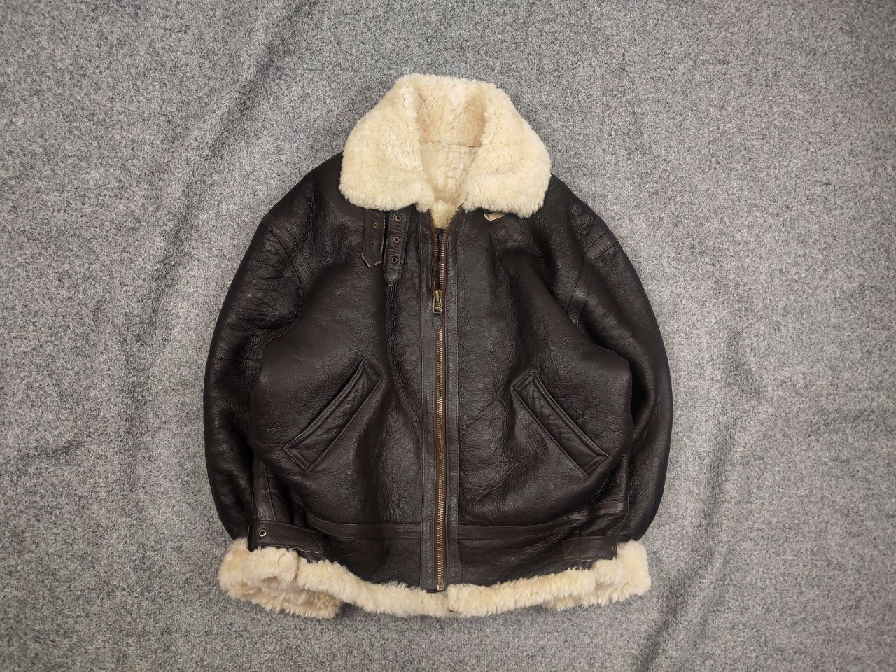 Vintage Type B-3 real sheepskin Leather Zip Bomber Jacket