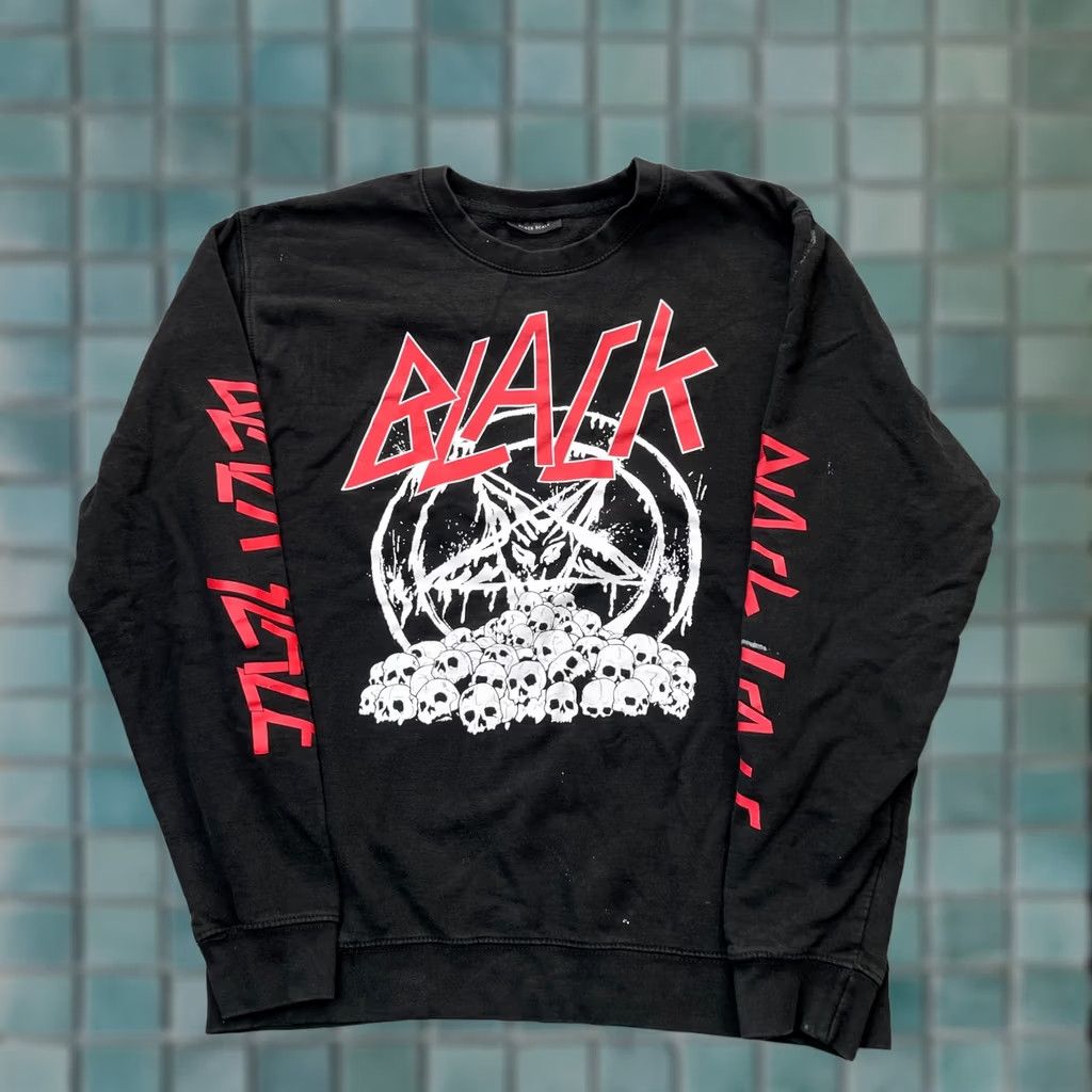 Black Scale VINTAGE Black Scale Sweatshirt Mens L Black Skull Pentagram Print Fleece Lined AOP Size US L / EU 52-54 / 3 - 1 Thumbnail