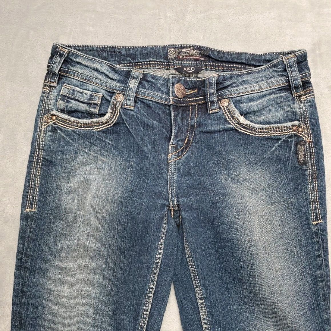 Silver Jeans Co. VINTAGE Silver Jeans Women's Jeans Blue Aiko Boot Cut Cowboy Western Rodeo Thick Stitch 27x33 Black? Size 27" / US 4 / IT 40 - 3 Thumbnail