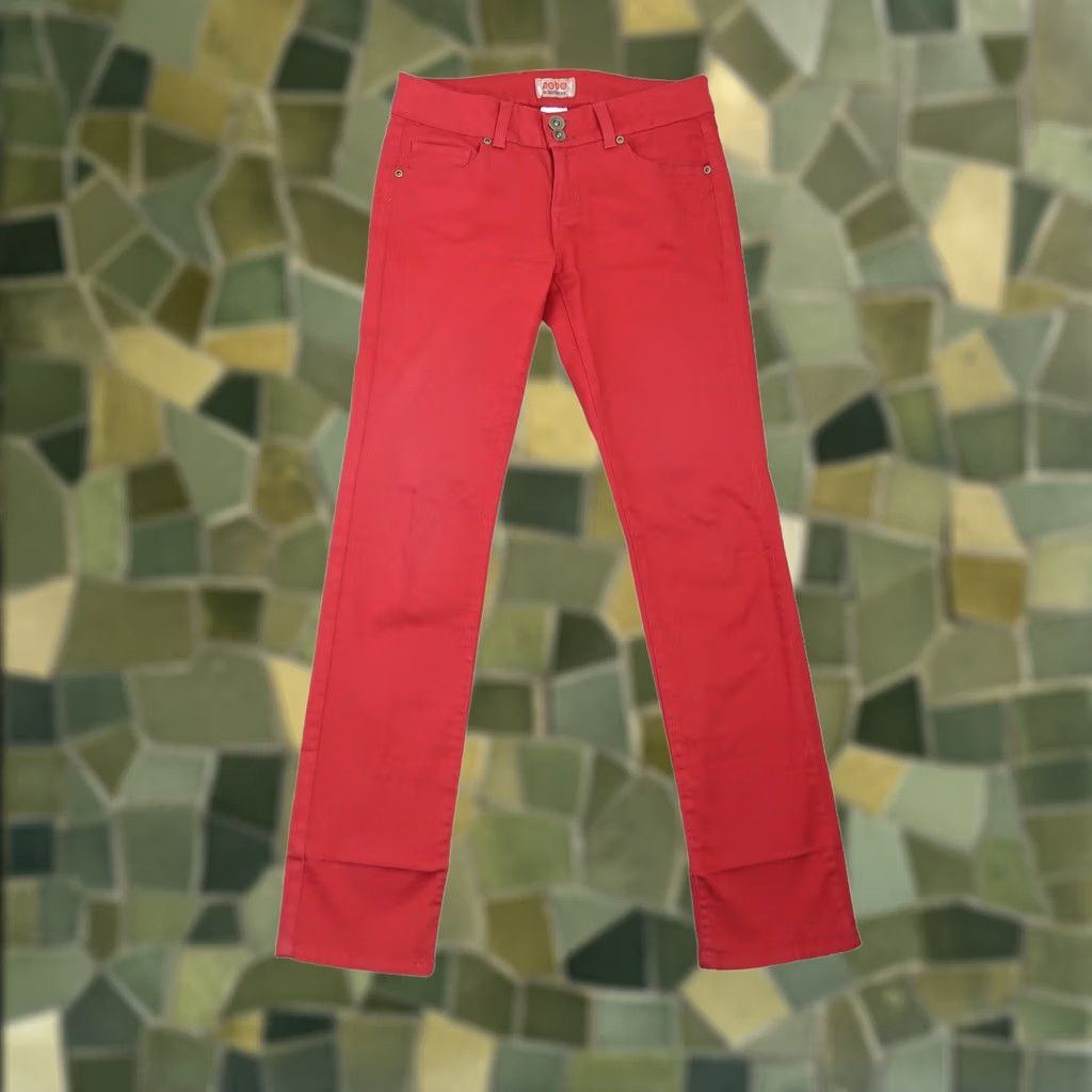 Vintage No Boundaries Red Low Rise Straight Leg Pants 7 Womens Pants Casual Cotton Spandex Slim Fit 15" Waist 19" Hip 32" Inseam 32" Size 28" / US 6 / IT 42 - 1 Thumbnail