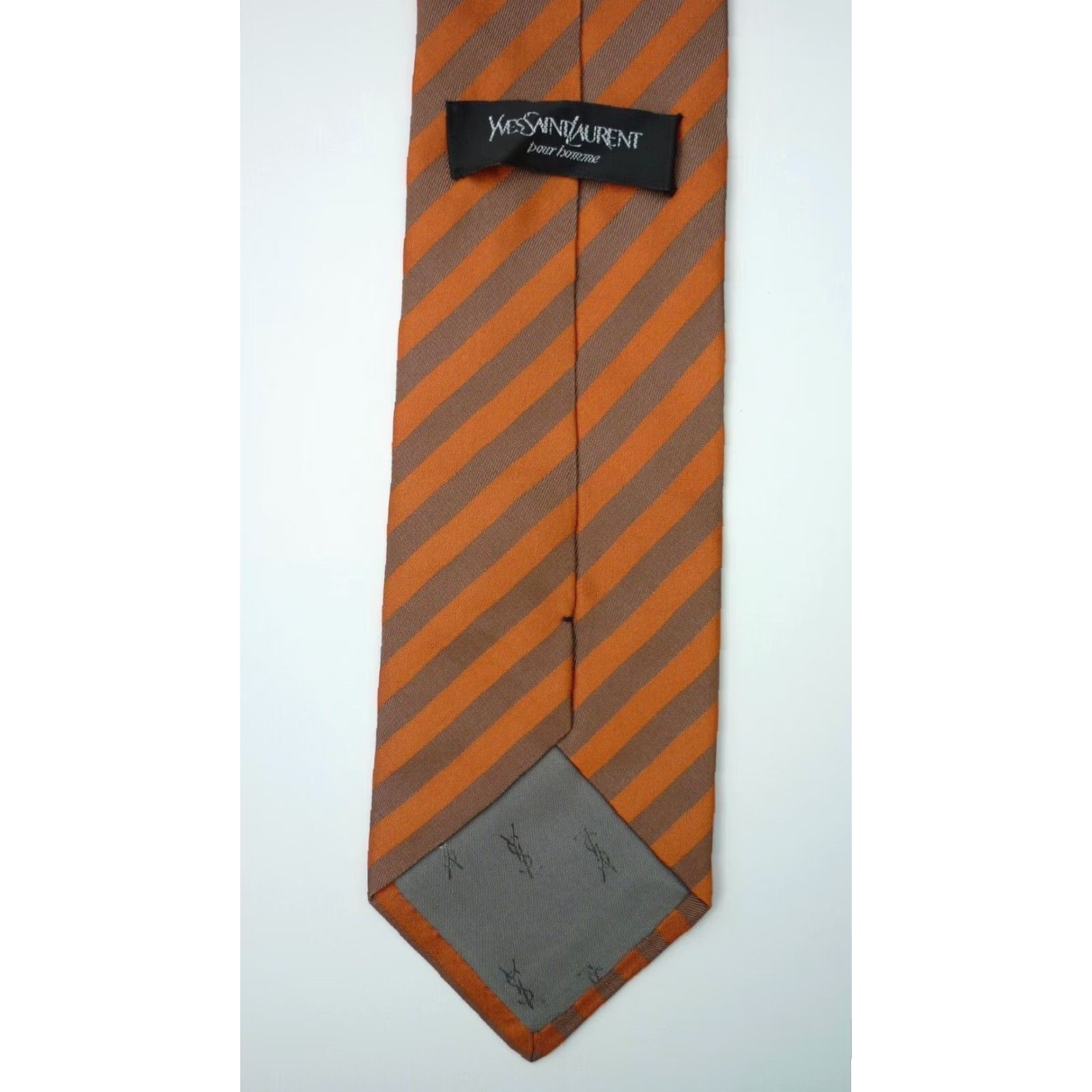 Yves Saint Laurent VINTAGE Yves Saint Laurent Men's Tie Stripes 100% Silk Made in Italy Long 61" Orange & Brown Mens Size ONE SIZE - 6 Thumbnail