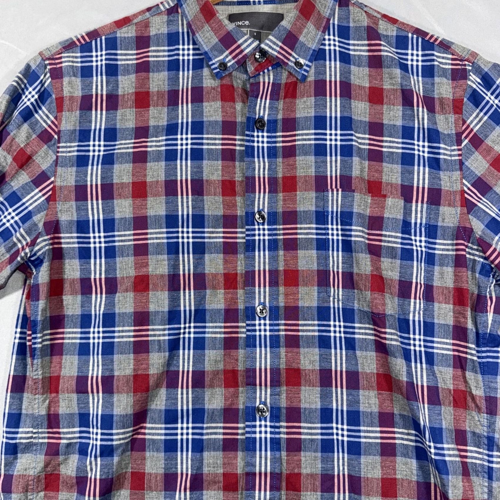 Vince Vince Shirt Mens Small Blue Red Plaid 100% Cotton Button-Down Long Sleeve Casual Size US S / EU 44-46 / 1 - 4 Thumbnail